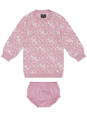GUESS Pink Logo Sweater Dress and Panties Set (0-24M) front view