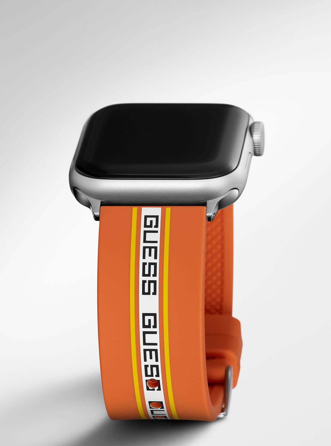 Orange Logo Silicone Apple Strap (42-44MM) | GUESS Accessories | full view