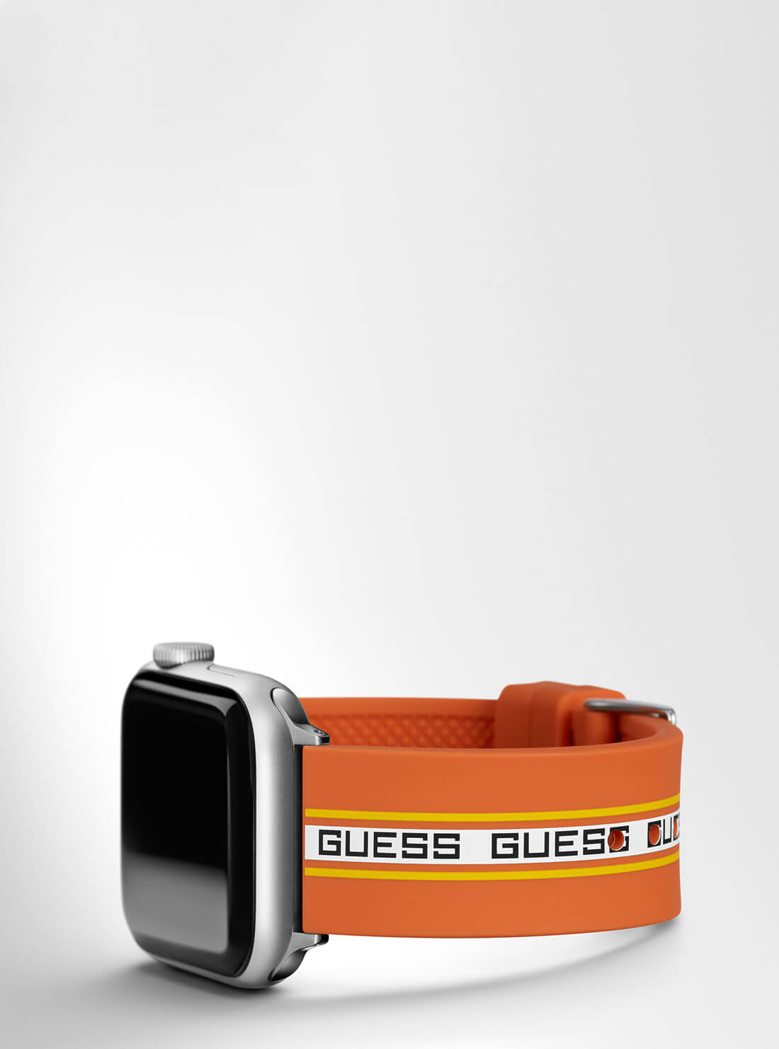 Orange Logo Silicone Apple Strap (42-44MM) | GUESS Accessories | side view