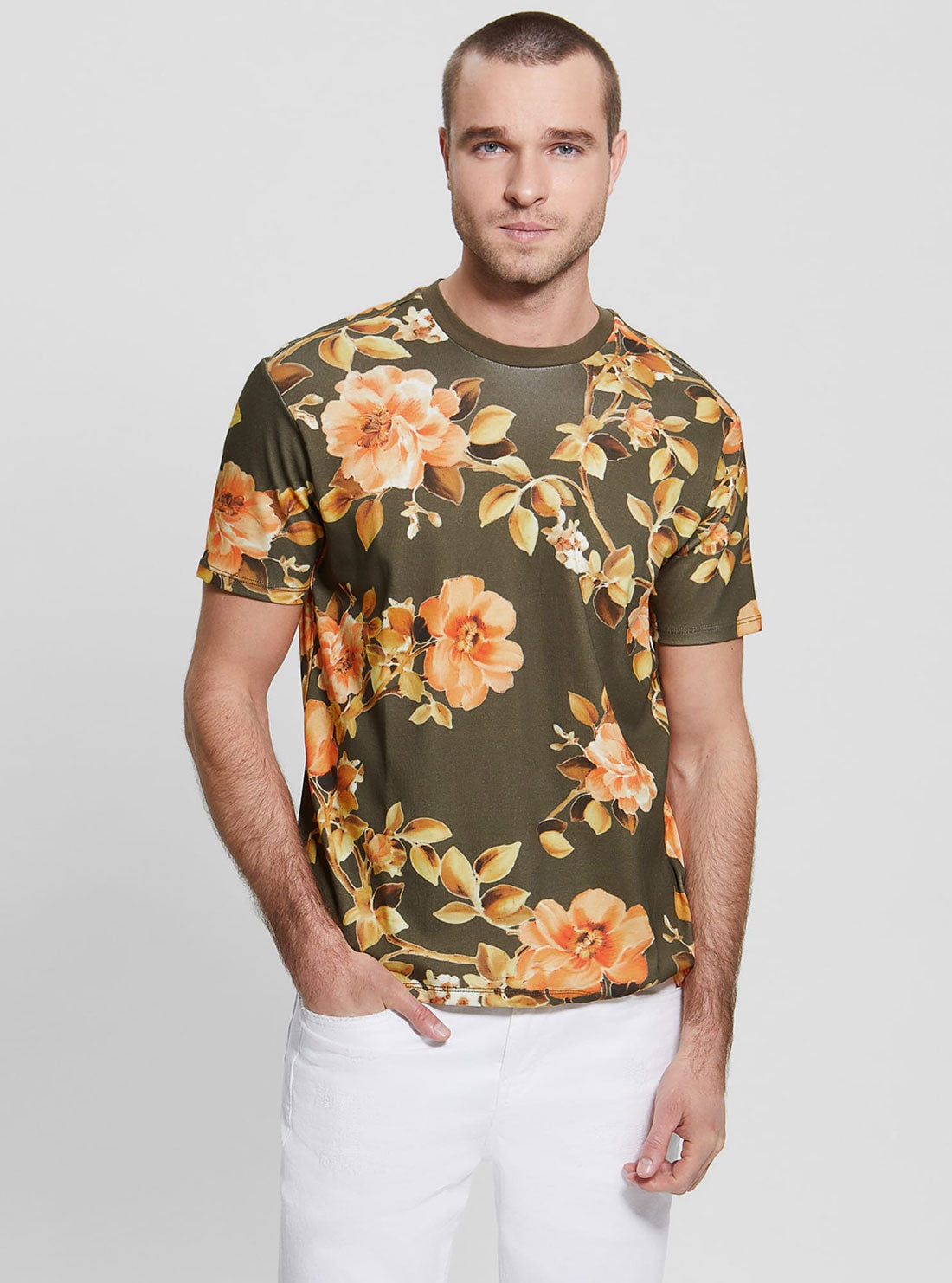 GUESS Men's Grassland Floral Skyer T-Shirt M3RP12KBC70 Front View