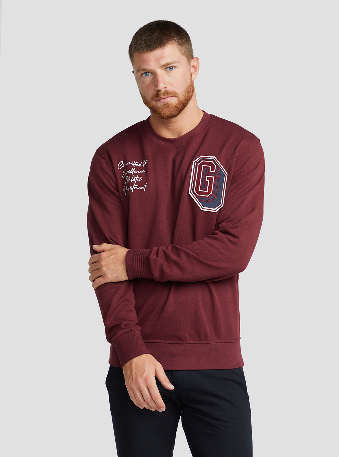 GUESS Men's Vino Yustin Logo Embroidered Jumper M3RQ09KBLB0 Front View
