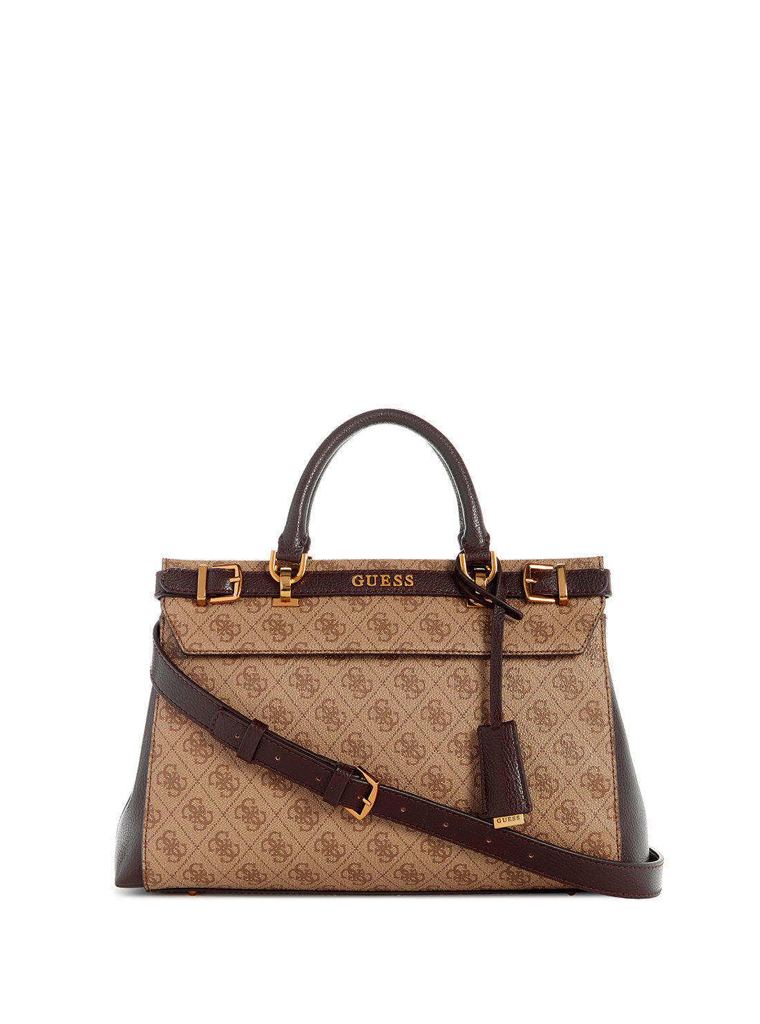 GUESS Women's Brown Latte Logo Sestri Luxury Satchel Bag SZ900106 Front View