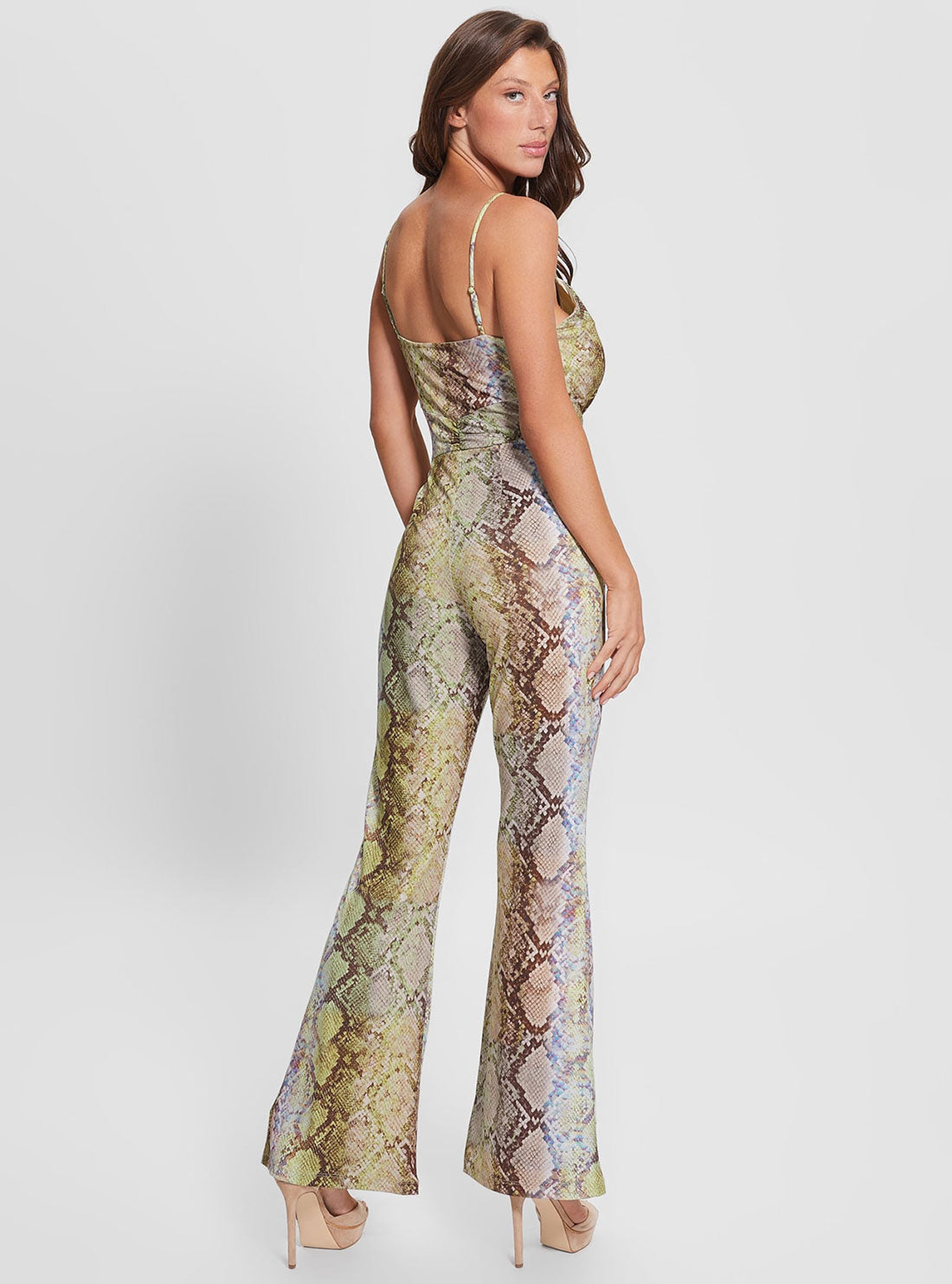GUESS Women's Eco Glam Snake Print Carina Twist Jumpsuit W3RD87KBEL2 Back View