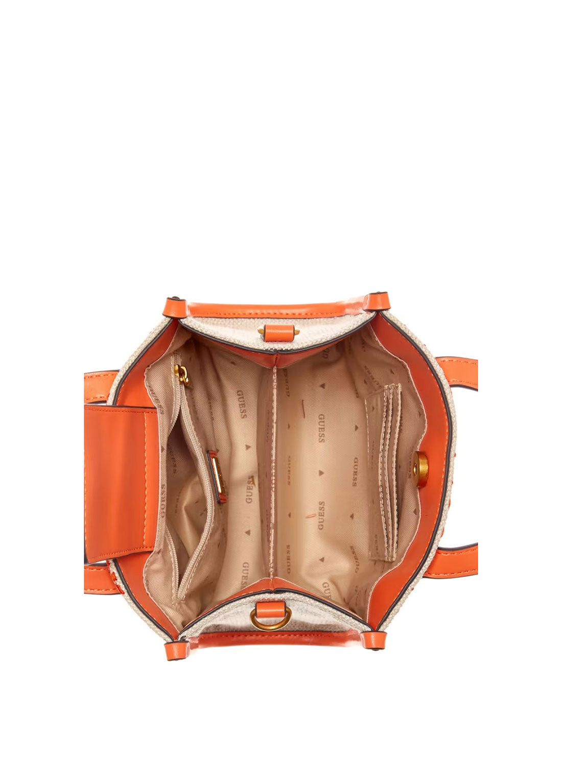 GUESS Women's Orange Logo Silvana Mini Canvas Tote Bag SE866577 Inside View