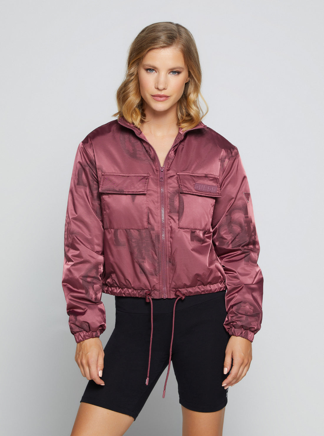 GUESS Women's Peony Jacquard Evette Padded Logo Jacket V2BL07WEYU0 Front View