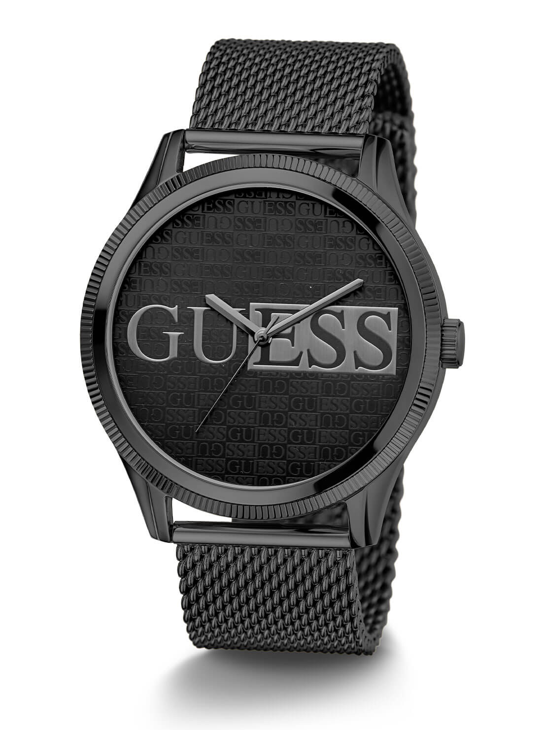 Black Reputation Logo Mesh Watch | GUESS Men's Watches | full view