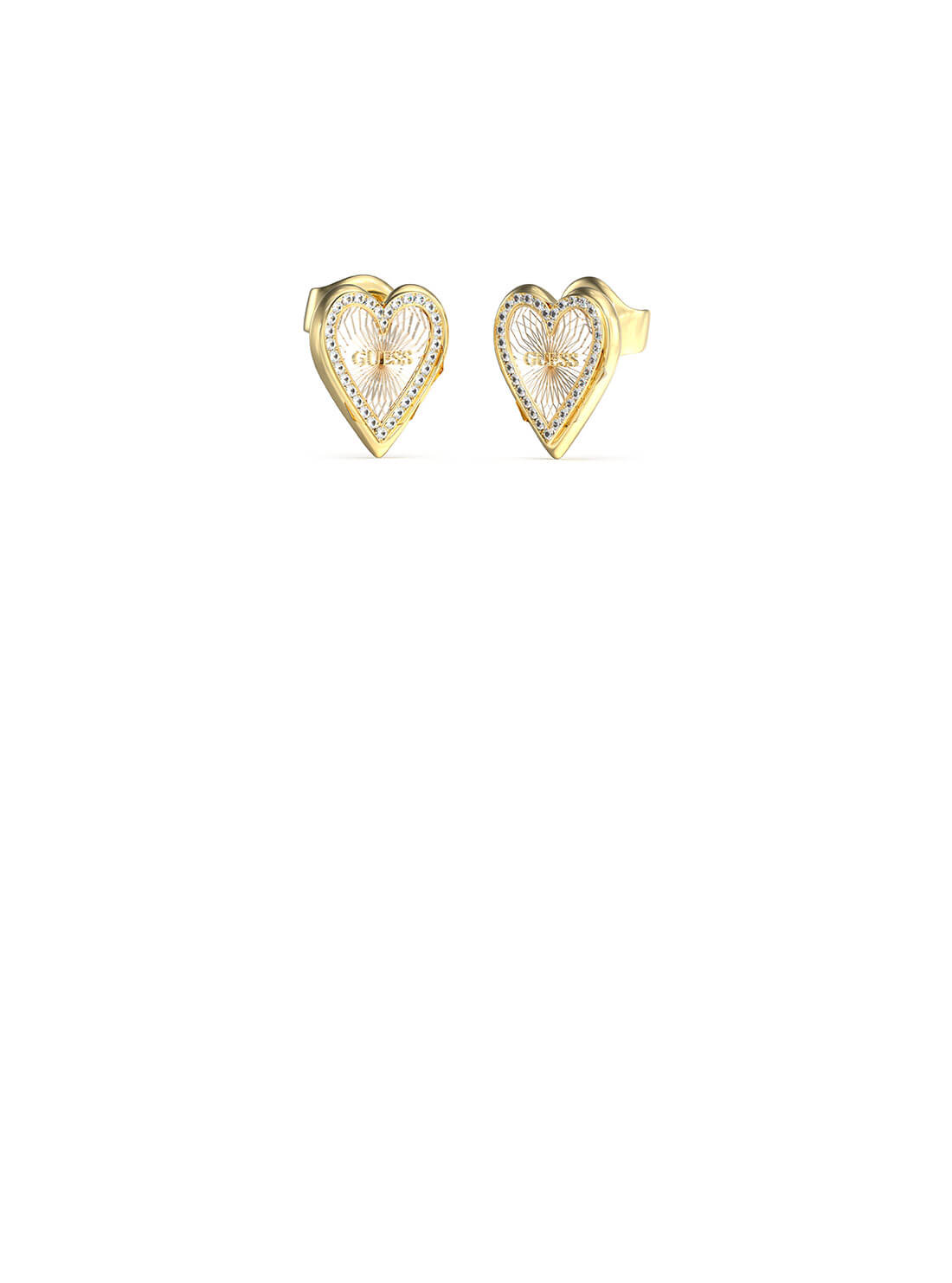 Gold Love Me Tender White Heart Earrings | GUESS Women's Jewellery | front view