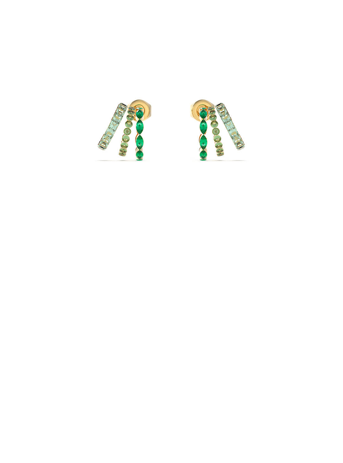 Women's Gold Triple Mini Hoop Green Stud Earrings front view