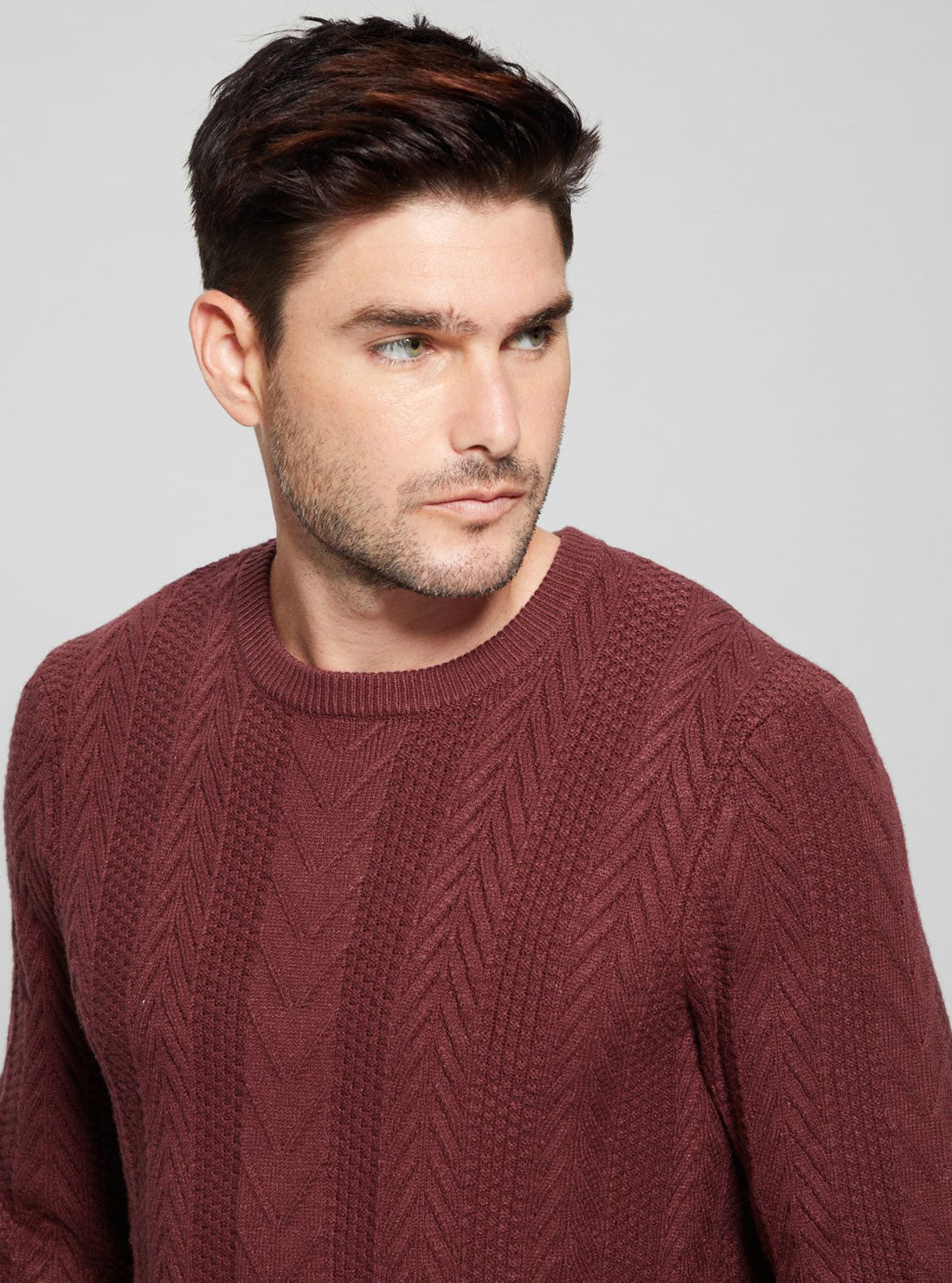 Maroon Red Cable Ethan Knit Top | GUESS men's Apparel | detail view