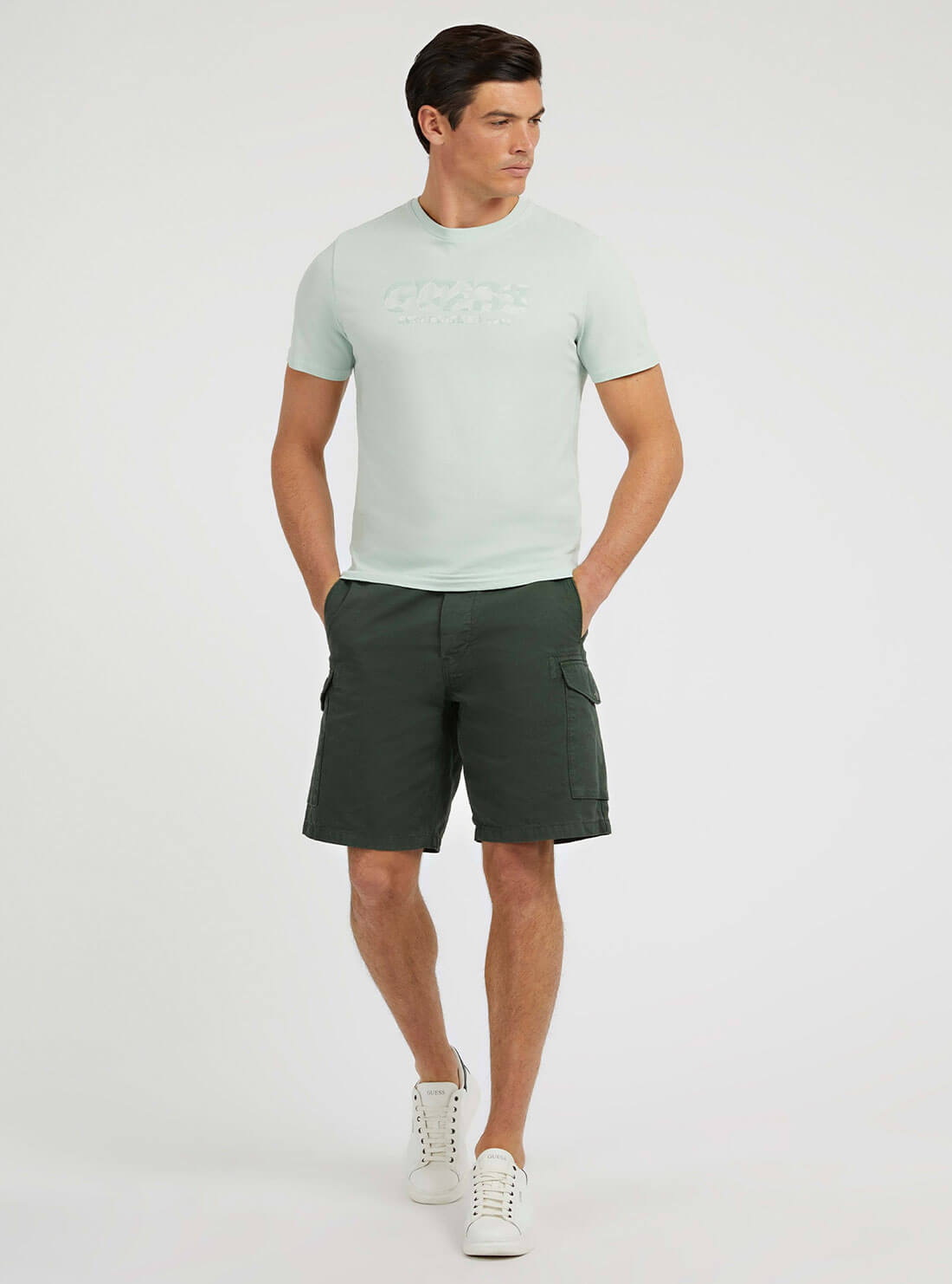 Eco Mint Green Rubber Logo T-Shirt | GUESS Men's Apparel | full view
