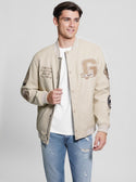 GUESS Beige Varsity Bomber Jacket front view