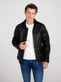 GUESS Black Leather Jacket front view