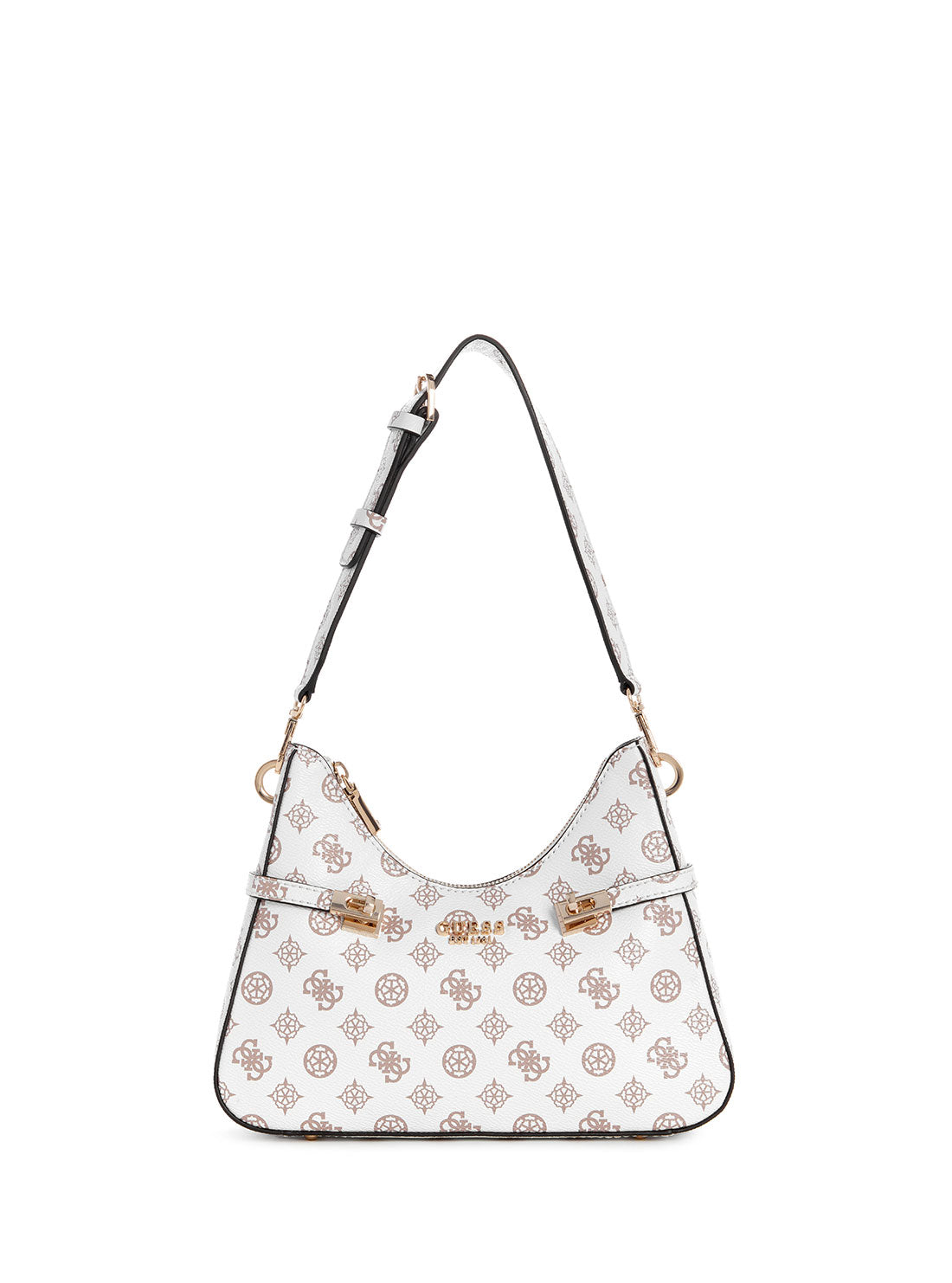 GUESS White Logo Loralee Hobo Bag front view