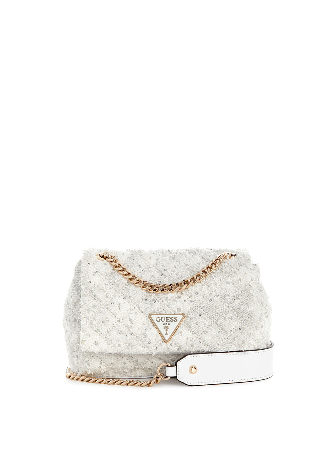 GUESS White Rianee Crossbody Flap Bag front view