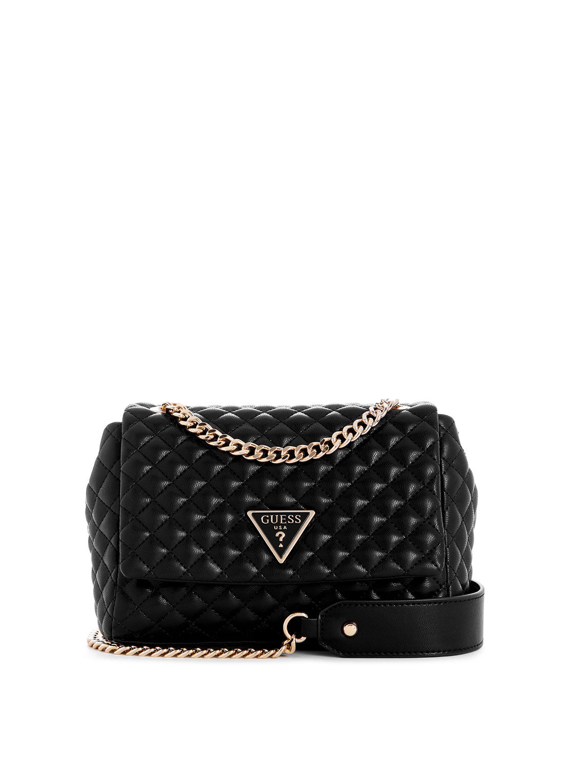 GUESS Black Rianee Crossbody Flap Bag front view