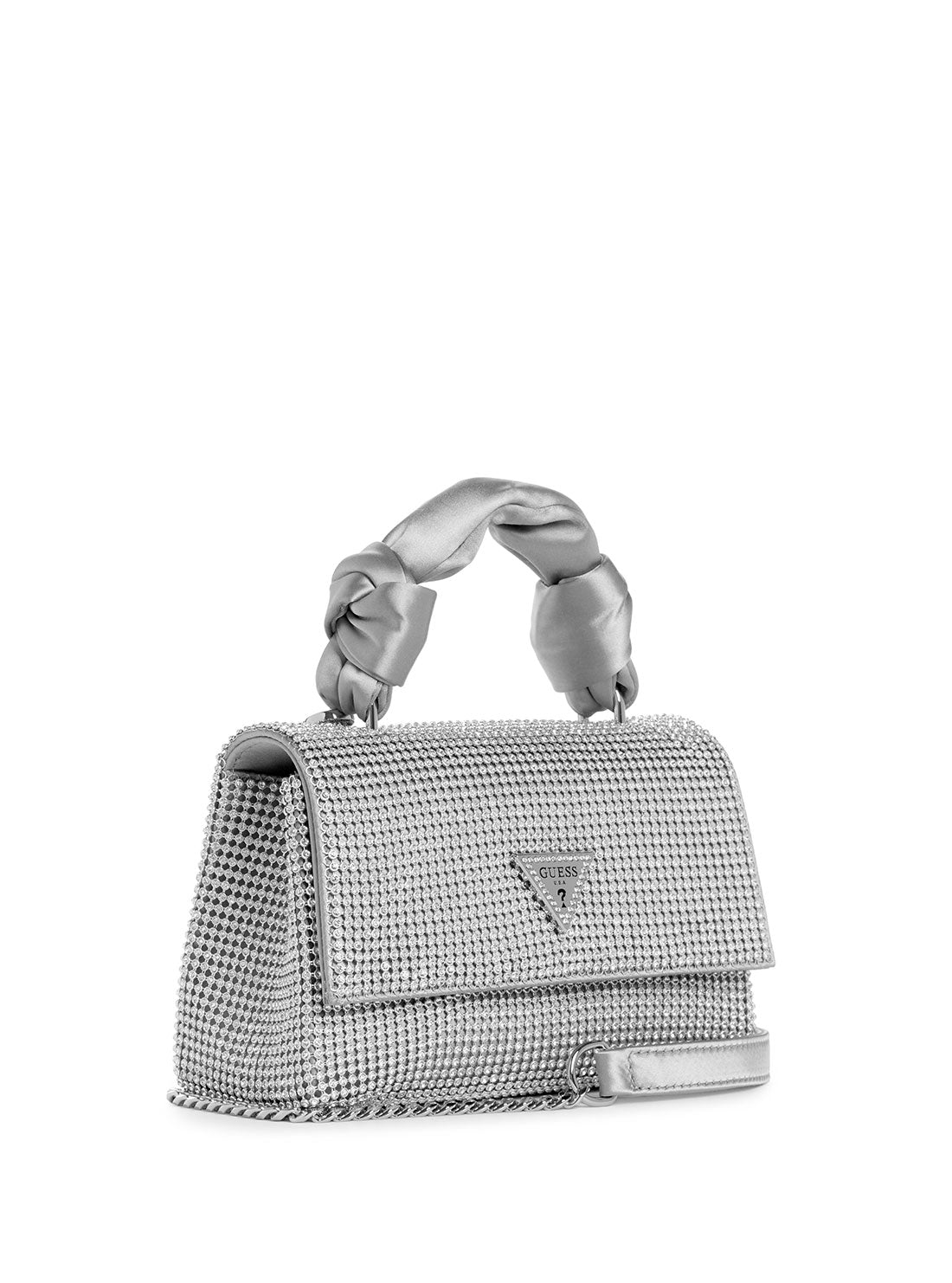 GUESS Silver Lua Top Handle Flap Bag side view