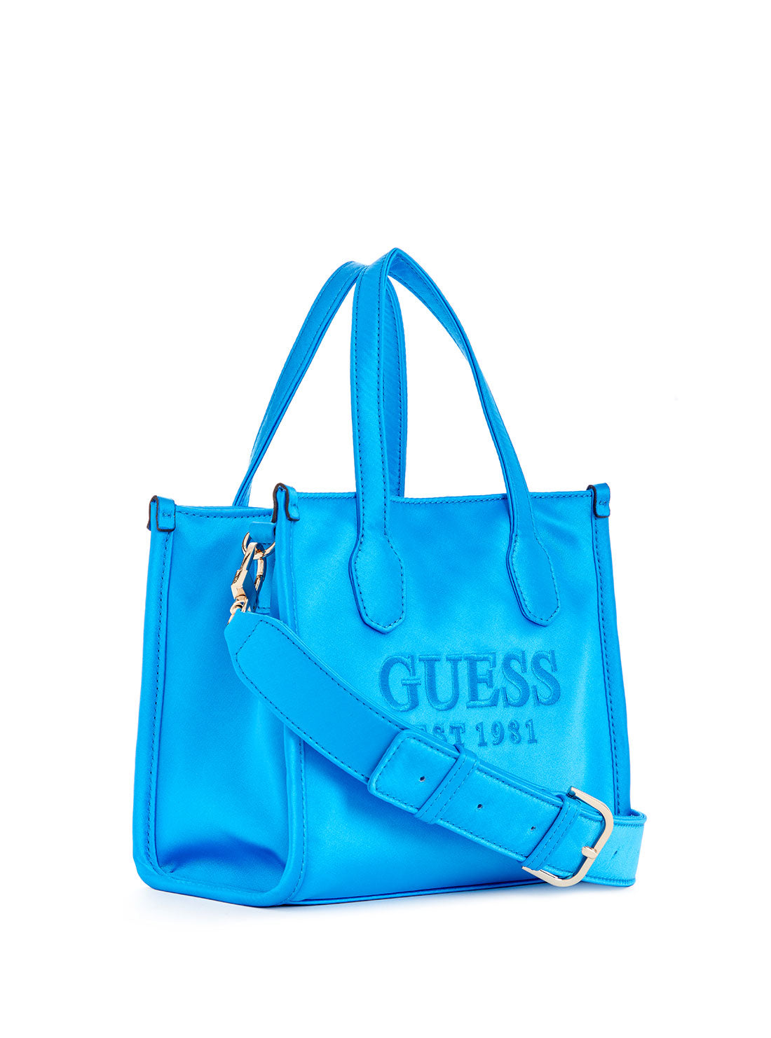 GUESS Blue Silvana Mini Tote Bag side view