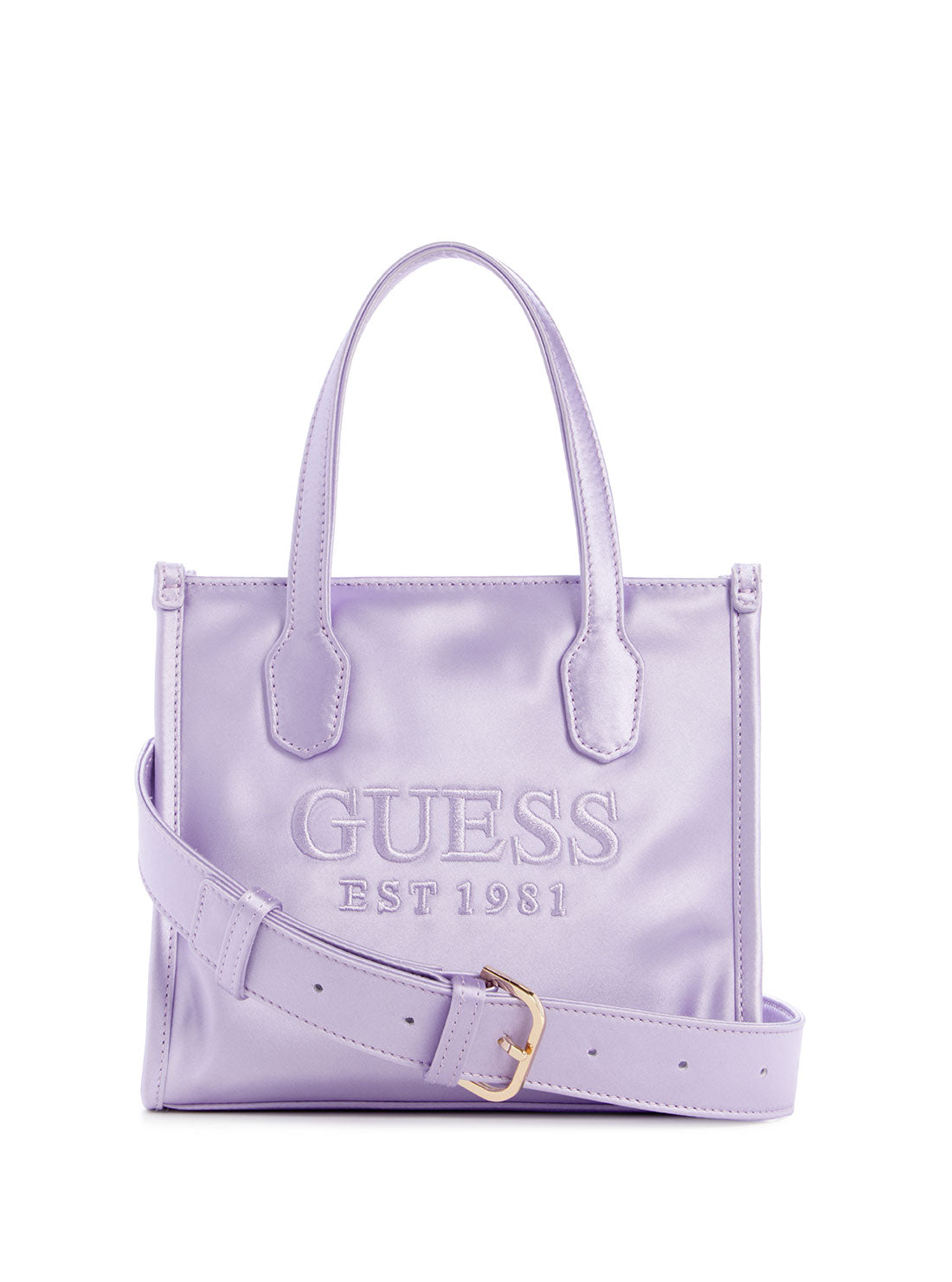 GUESS Purple Silvana Mini Tote Bag front view