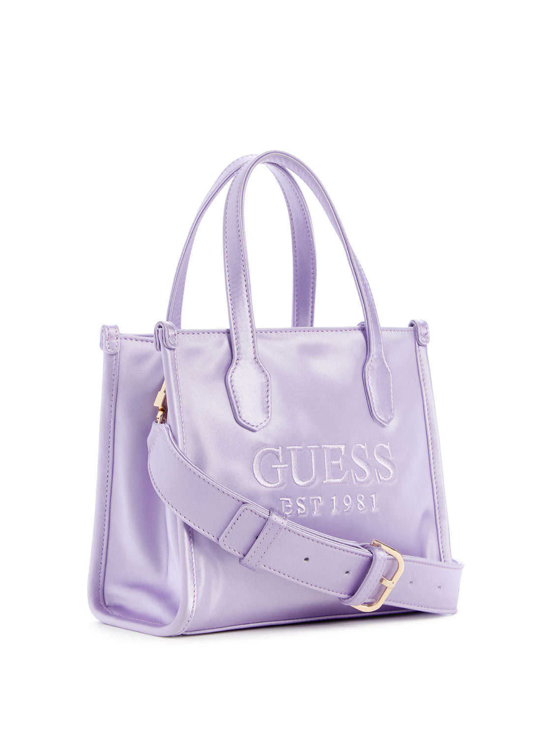 GUESS Purple Silvana Mini Tote Bag side view