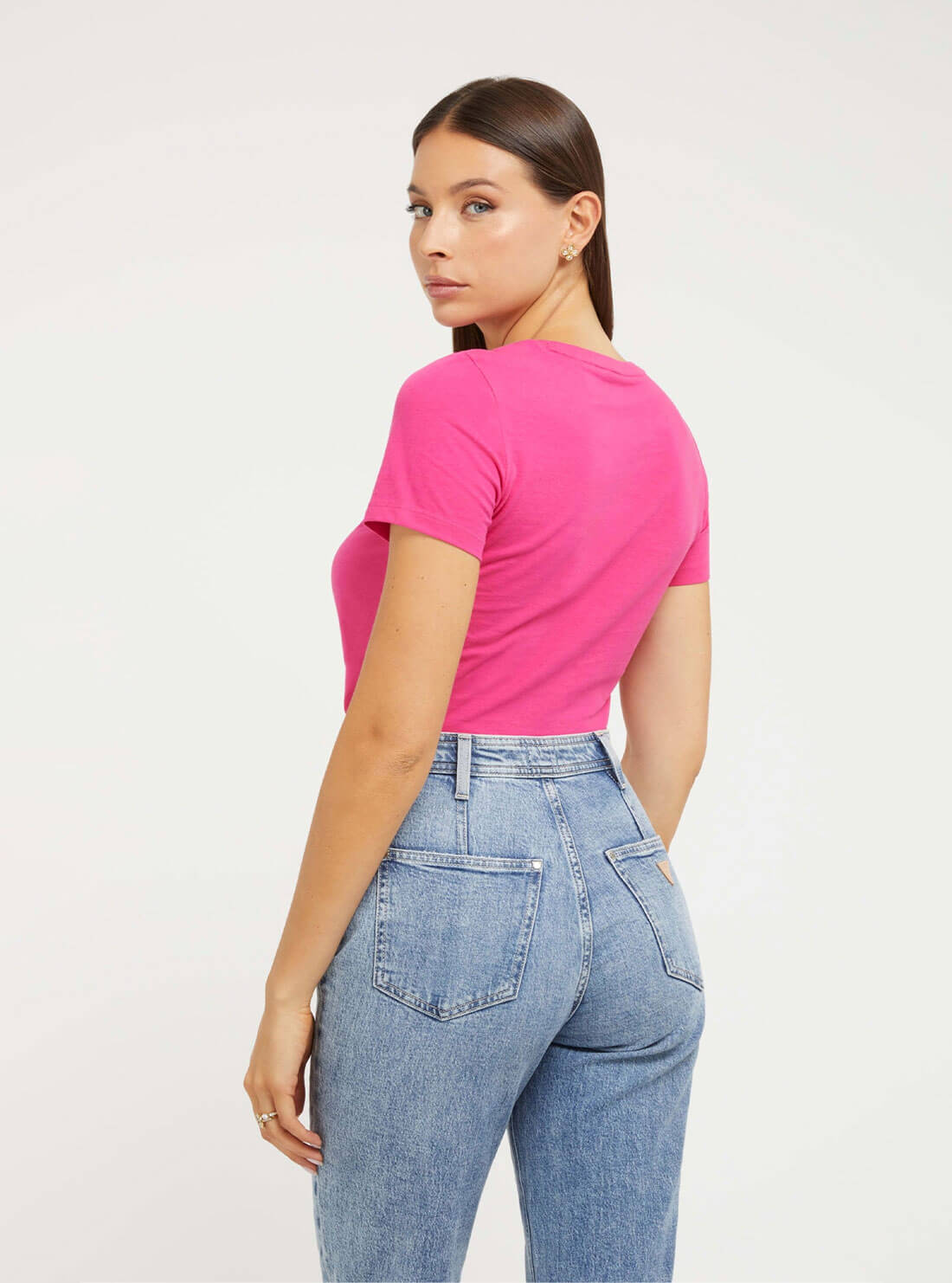 Pink Triangle Logo T-Shirt | GUESS Women's Apparel | back view