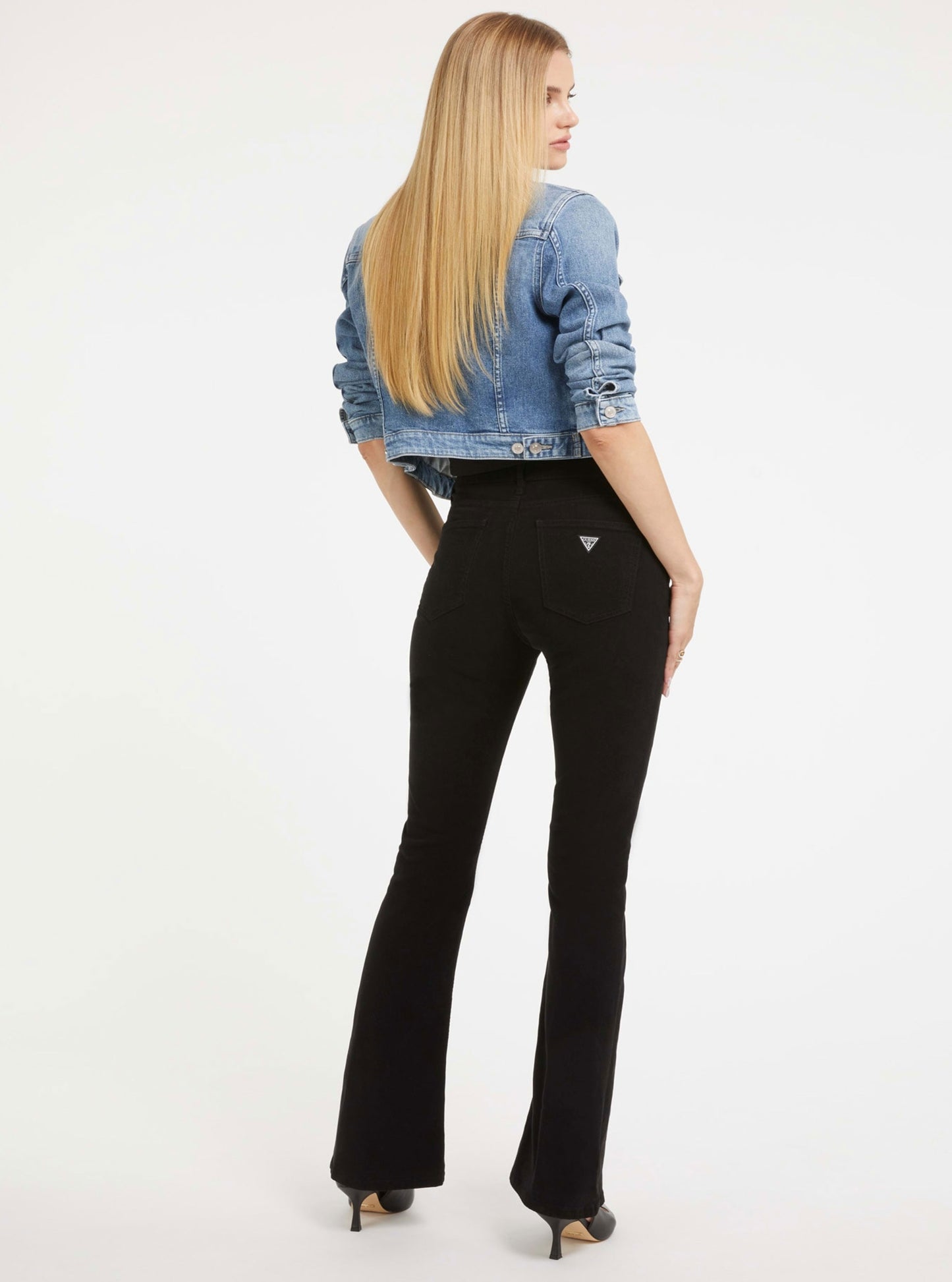 Eco Black Sexy Flare Velvet Pants | GUESS Women's Apparel | Back view full