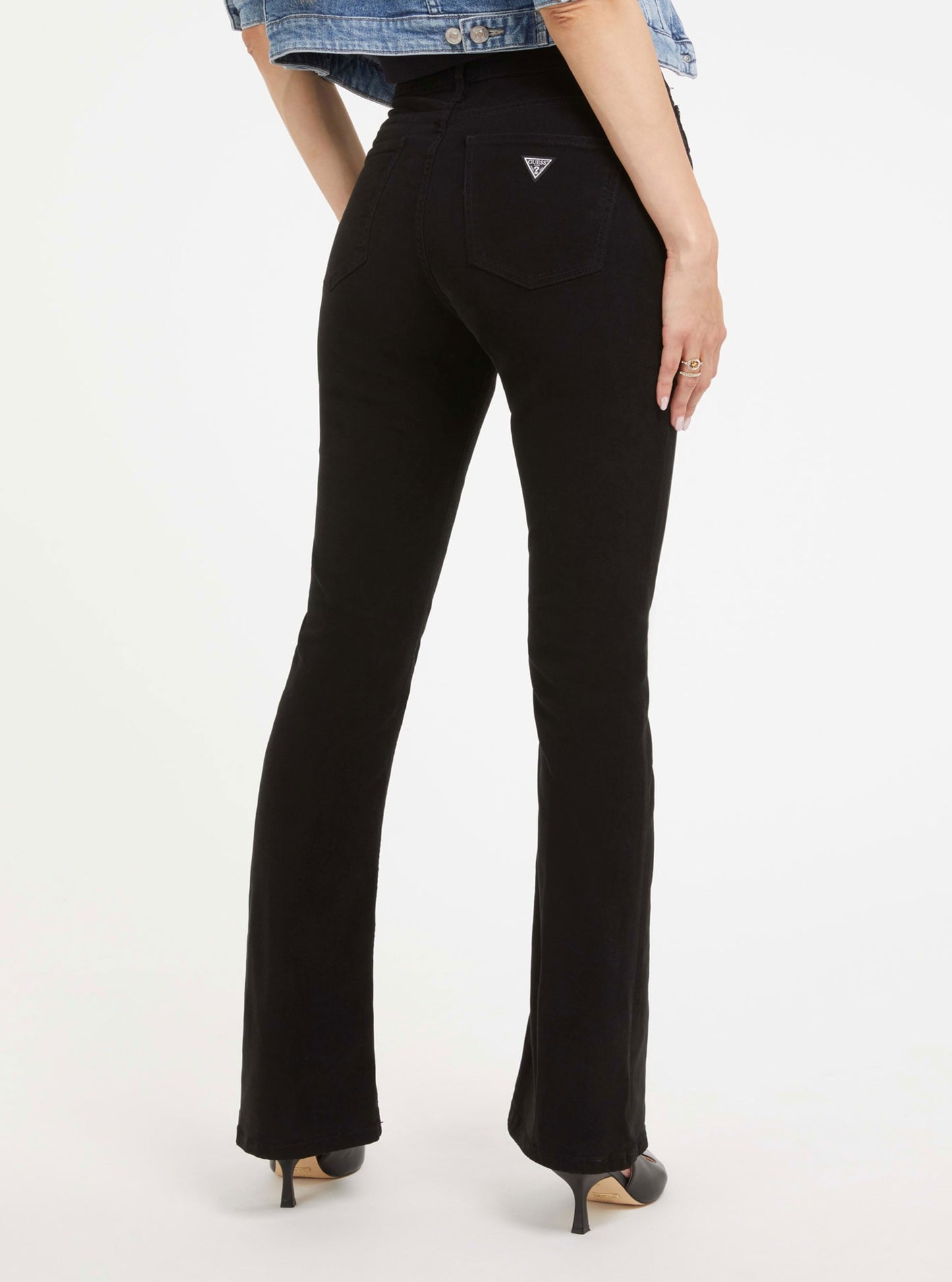 Eco Black Sexy Flare Velvet Pants | GUESS Women's Apparel | back view