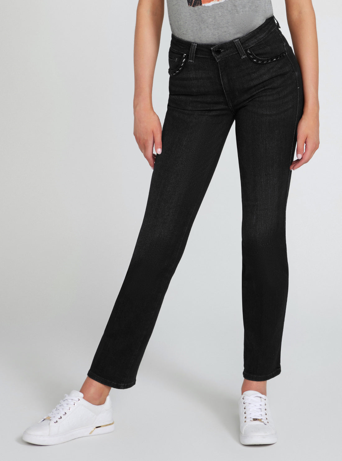 High-Rise Sexy Straight Leg Denim Jeans In Orbit Wash | GUESS Women's Apparel | front view