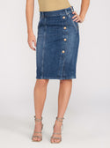 GUESS Blue Denim Carrie Longuette Midi Skirt front view
