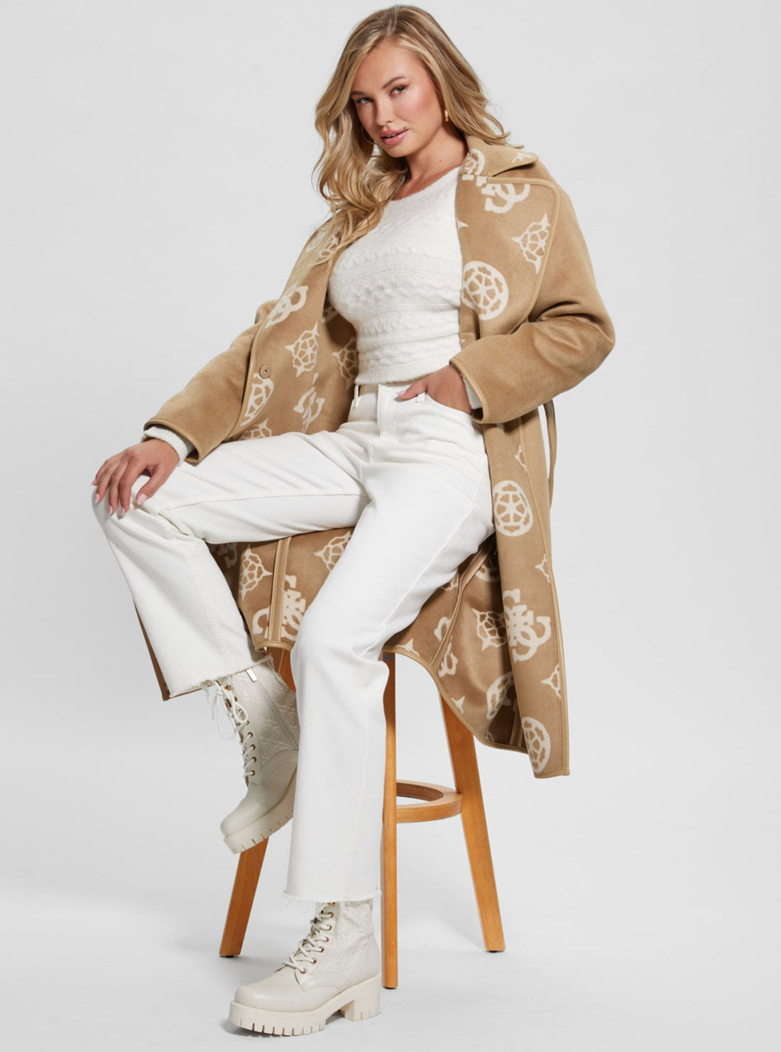 Tan Brown Ludovica Logo Wrap Coat | GUESS Women's Apparel | lifestyle image
