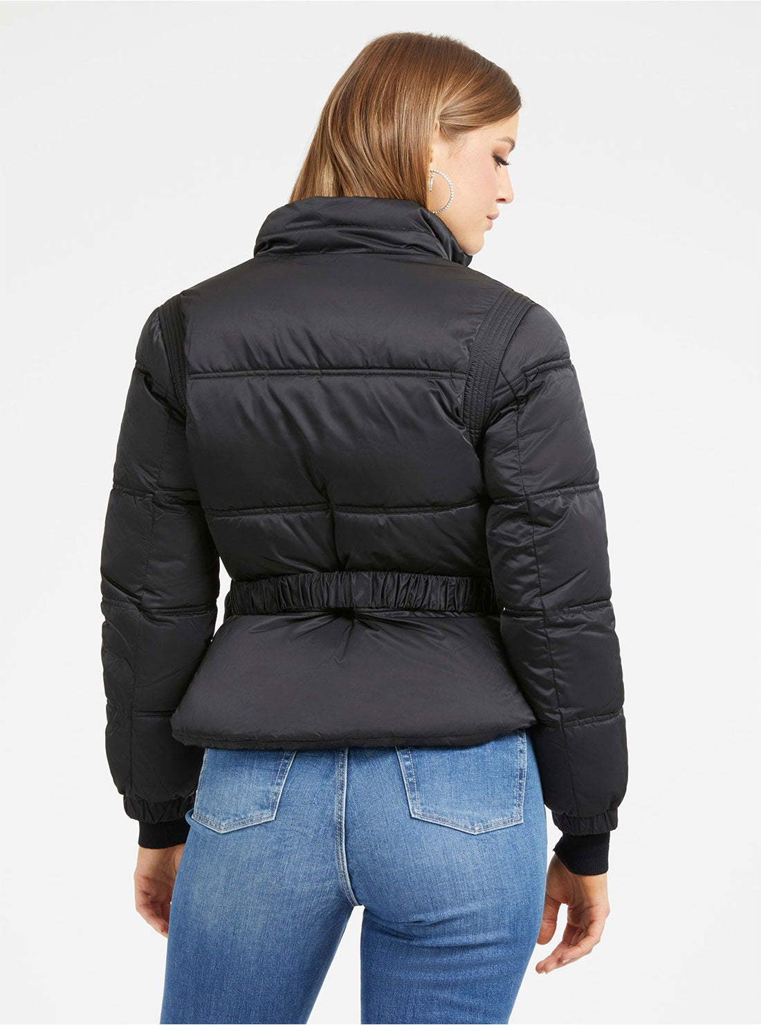 GUESS Eco Black Lucia Bum Bag Puffer Jacket back view