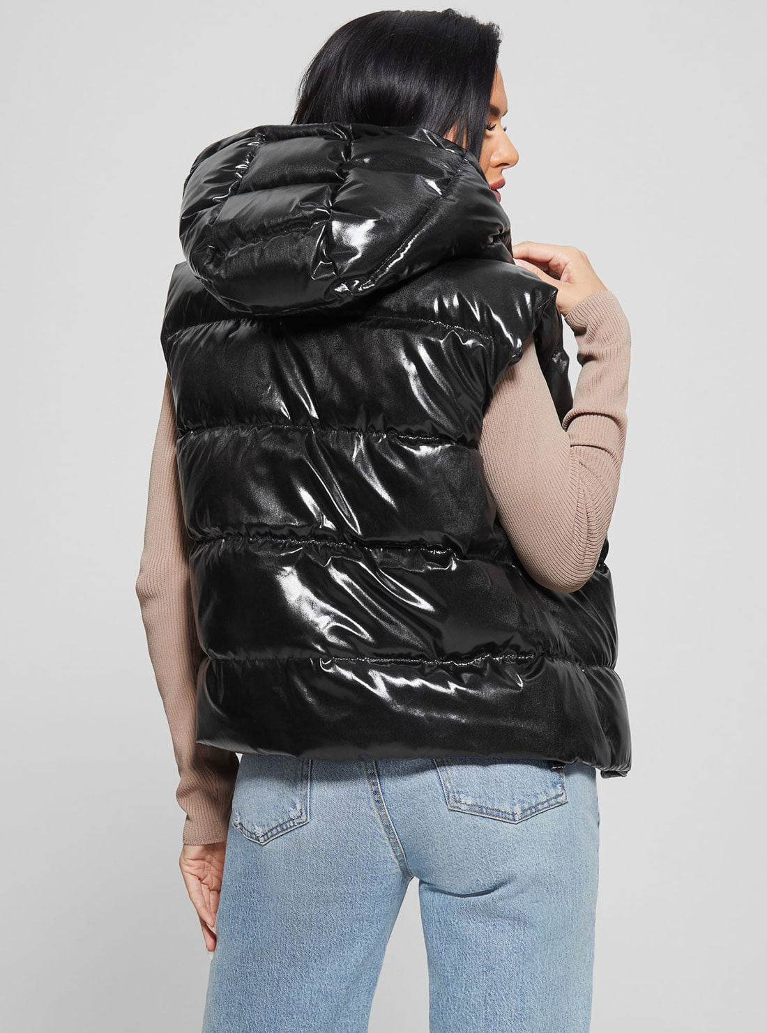 Eco Black Noemi Puffer Vest | GUESS Women's Apparel | back view
