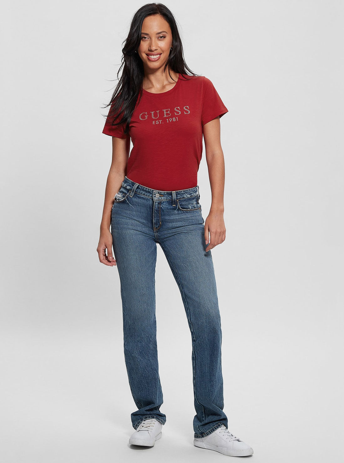 Eco Red 1981 Crystal logo T-Shirt | GUESS Women's Apparel | full view