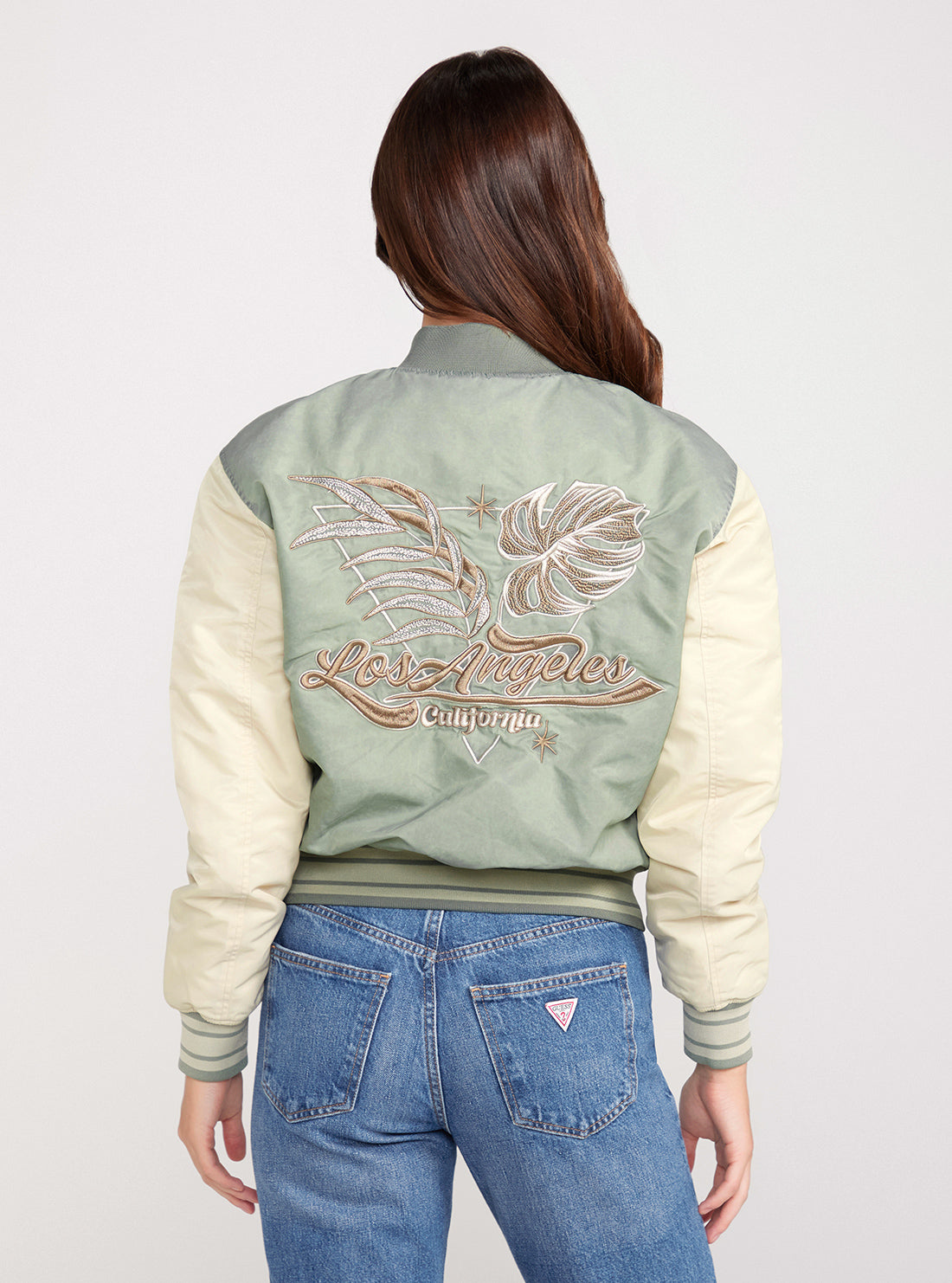 GUESS Green Felicia Embro Bomber Jacket back view