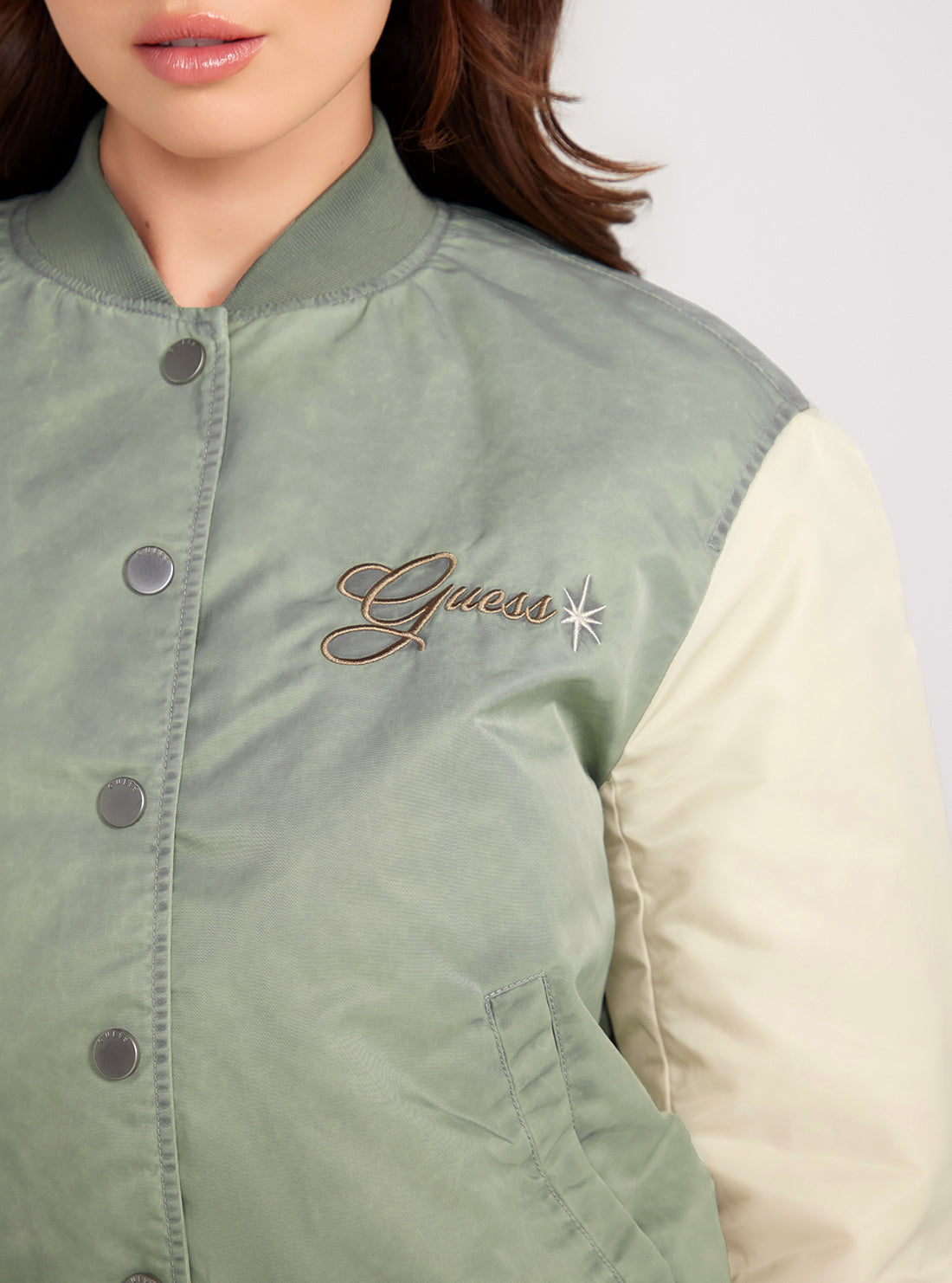 GUESS Green Felicia Embro Bomber Jacket detail view