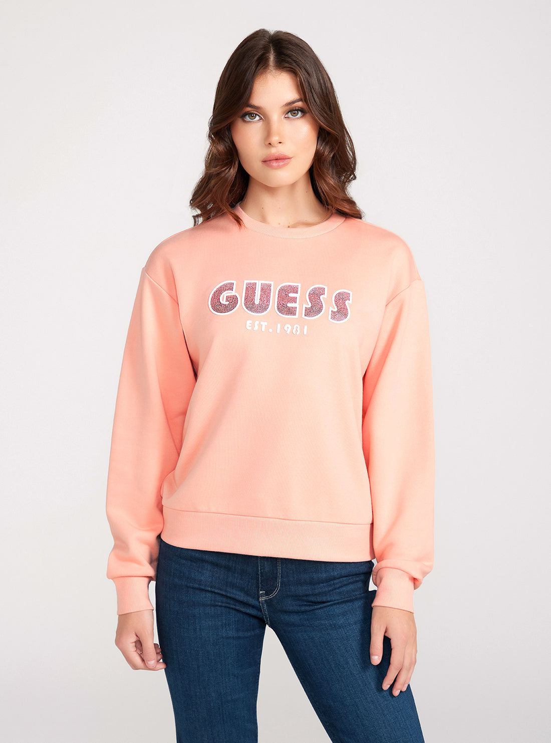 GUESS Pink Long Sleeves Shaded Logo Sweatshirt front view