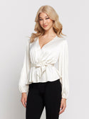 GUESS White Juley Long Sleeve Front Tie Top front view
