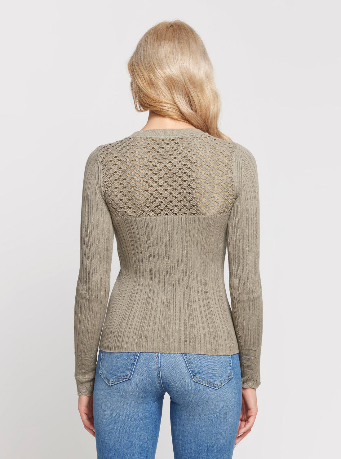 GUESS Light Khaki Marie Long Sleeve Sweater Top back view