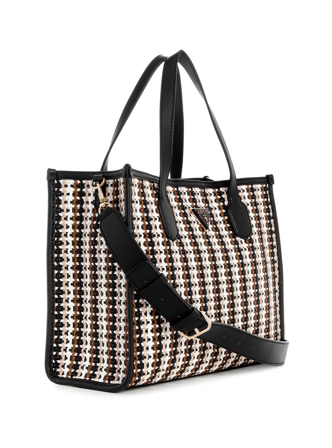 GUESS Black Multi Woven Silvana Tote Bag side view