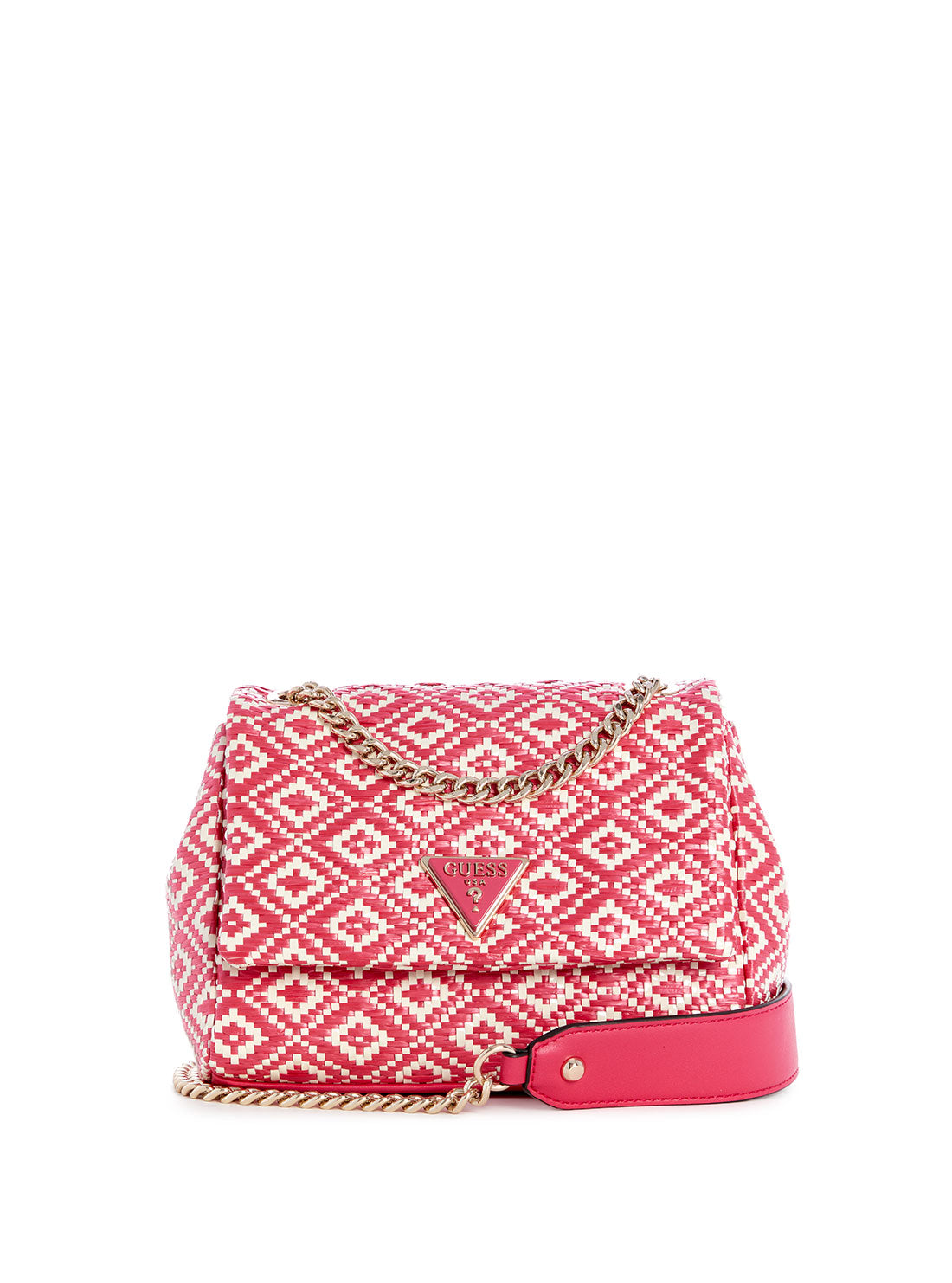 GUESS Pink Rianee Crossbody Flap Bag front view