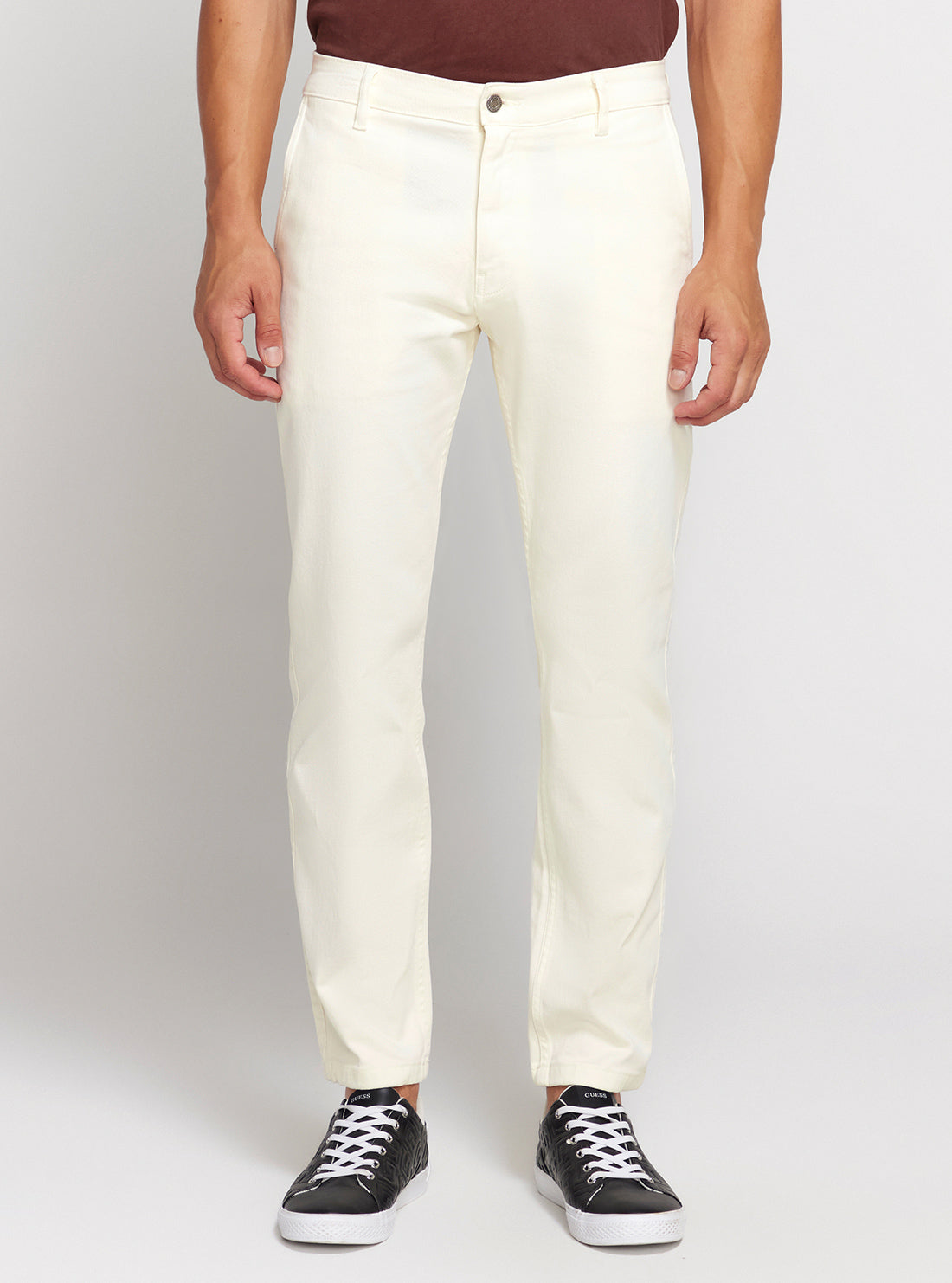 GUESS White Low-Rise Straight-leg Angel Chino Pants front view