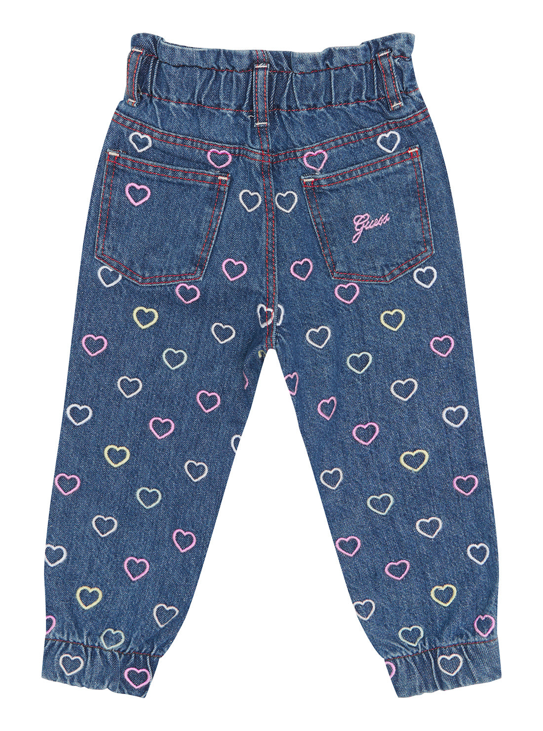 GUESS Baby Girl Multicolour Heart Embroidered Denim Pants (6-24m) A2YA00D4QP0 Back View