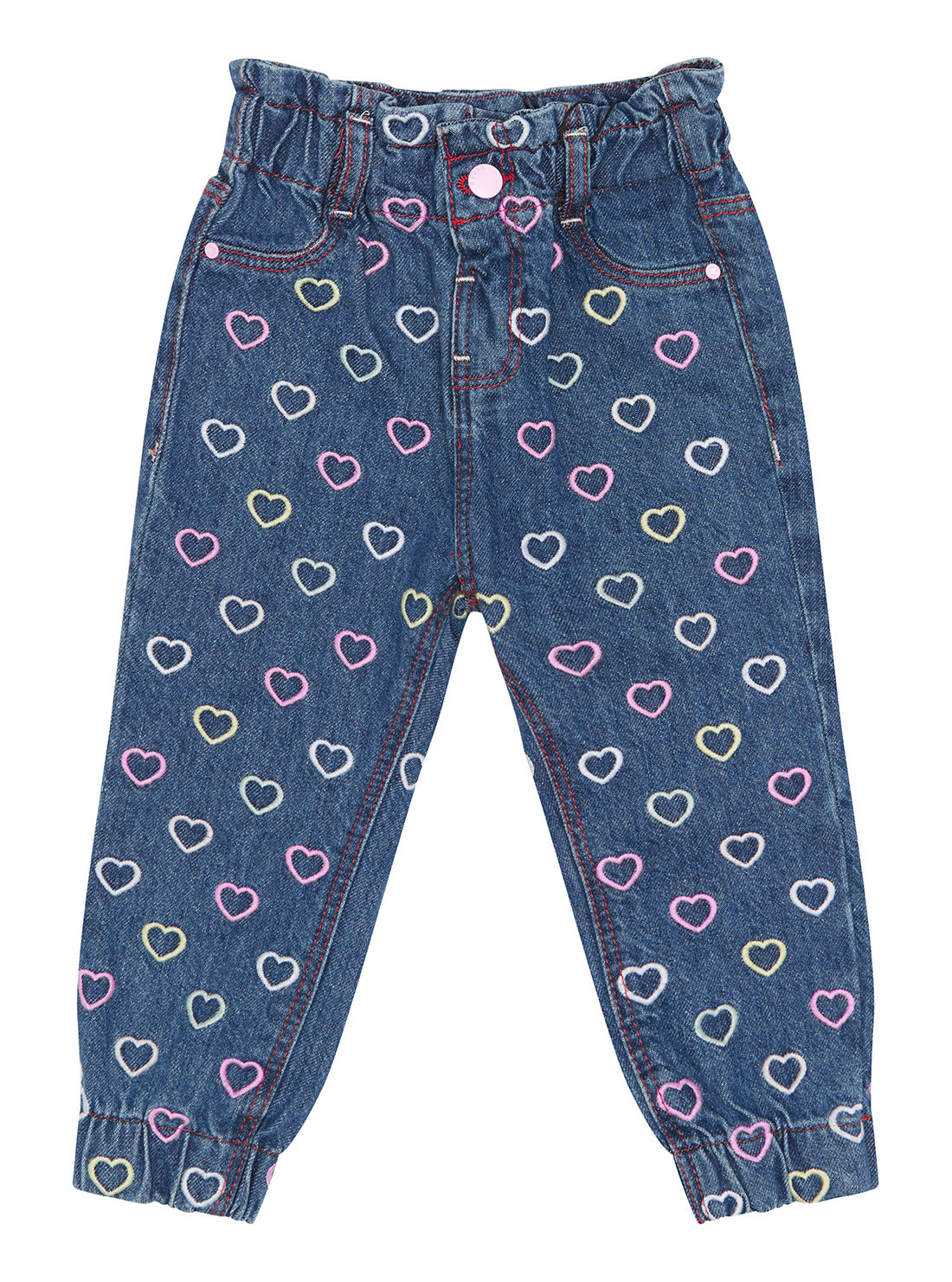 GUESS Baby Girl Multicolour Heart Embroidered Denim Pants (6-24m) A2YA00D4QP0 Front View
