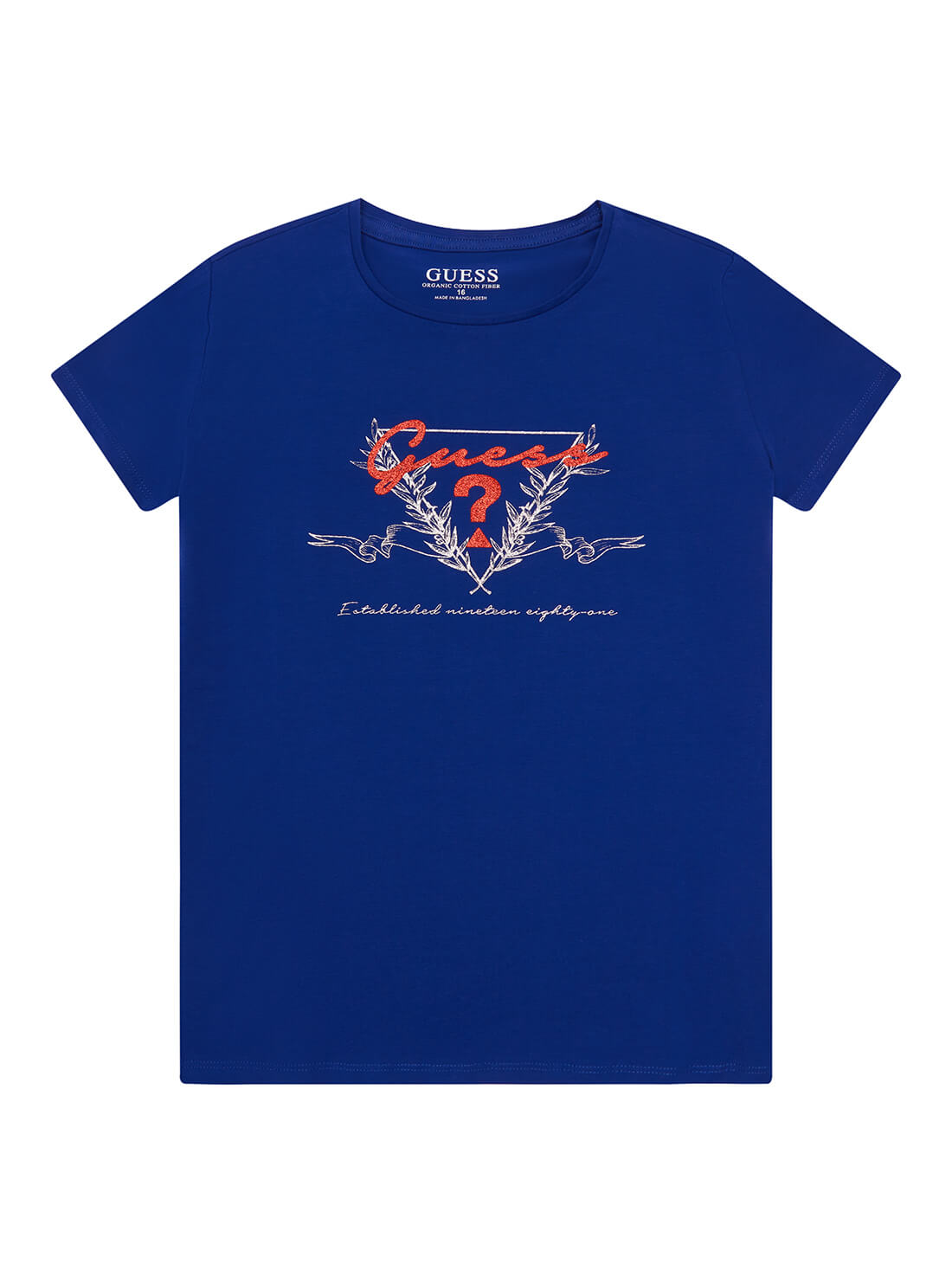 GUESS Big Girls Blue Olive Branch Logo T-Shirt (7-16) J2RI12K6YW1 Front View