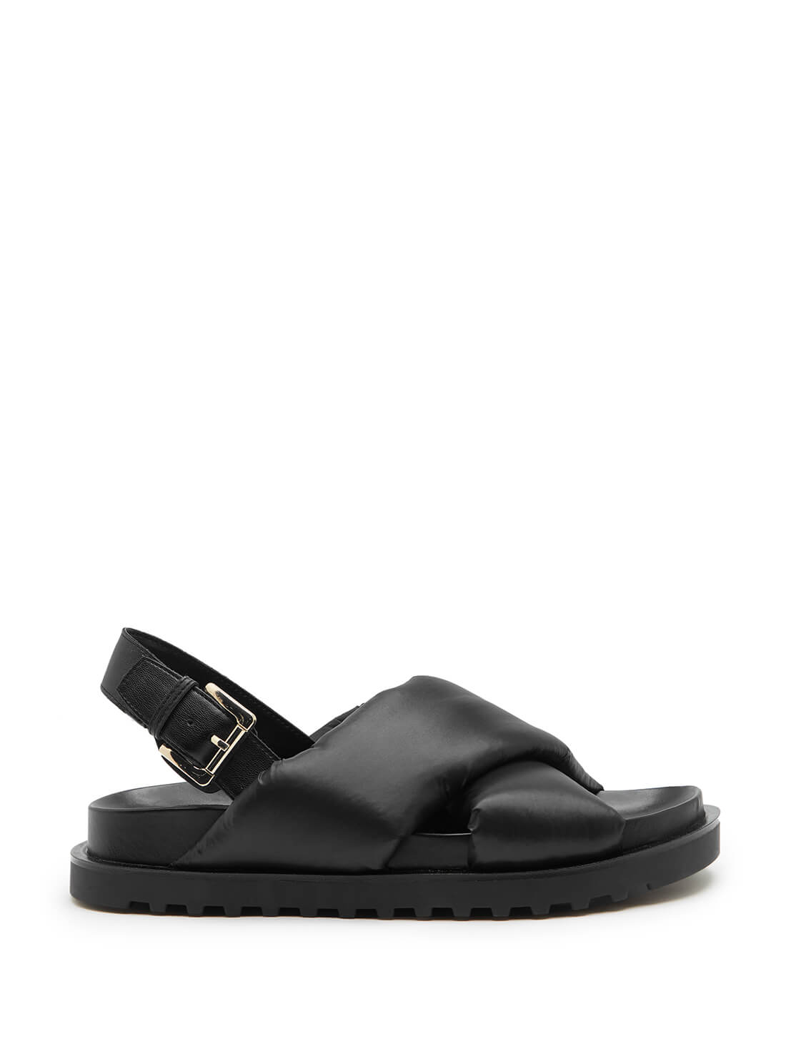 GUESS Womens Black Quilted Fabulus Flat Sandals FABULUS-A Side View