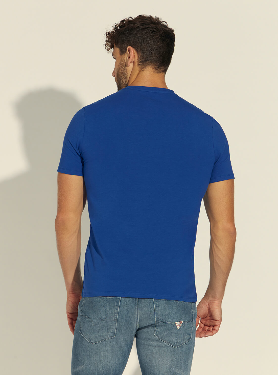 GUESS Mens Blue Dripping Logo T-Shirt M1BI37J1311 Back View