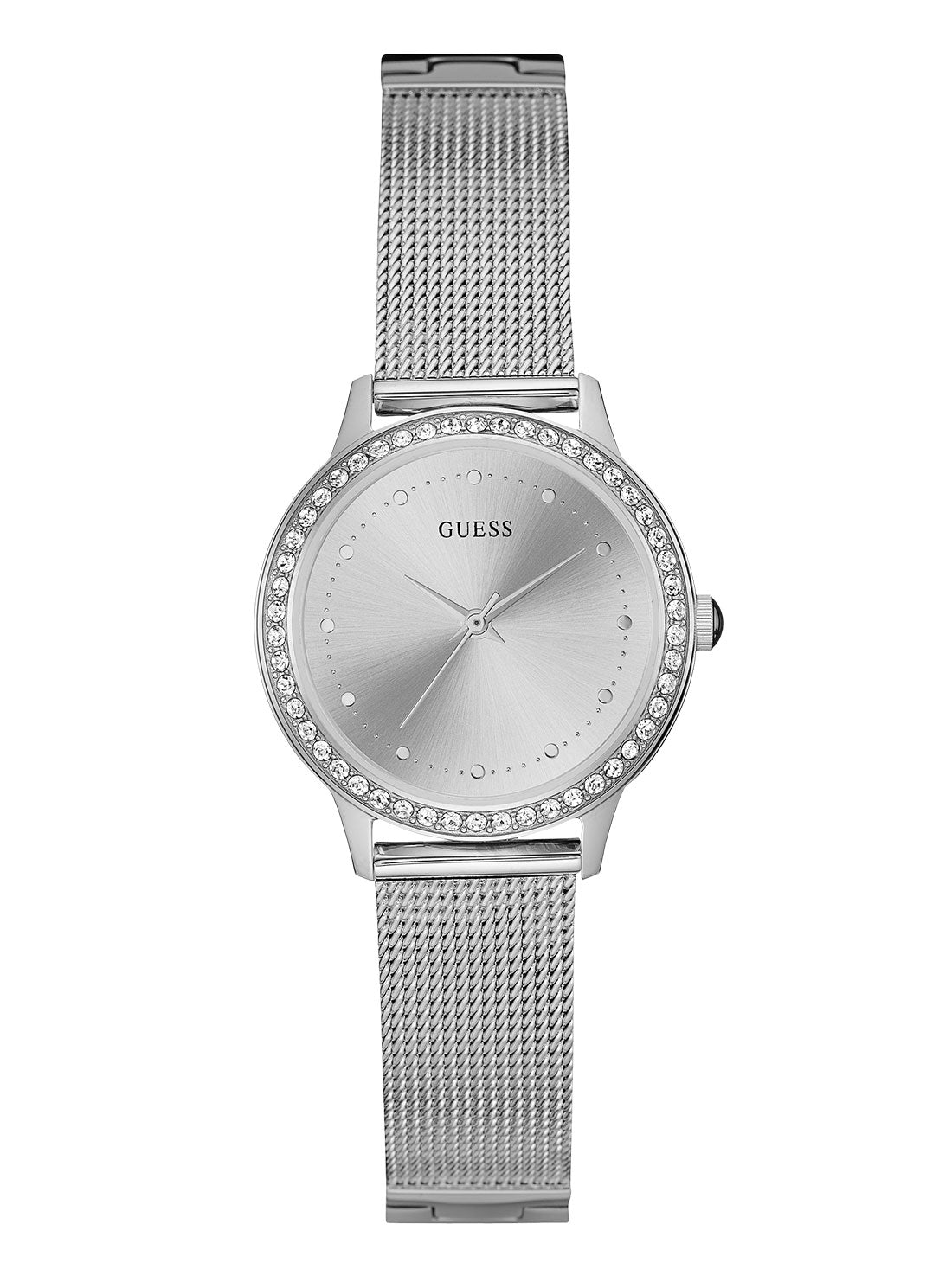 GUESS Womens Silver Chelsea Mesh Watch W0647L6 Front View