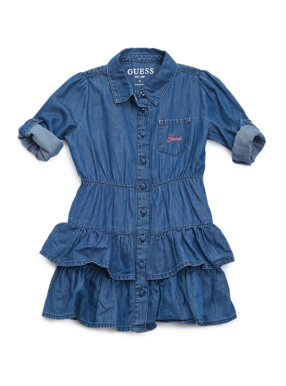 GUESS Little Girl Blue Denim Lace Dress (2-7) K2YK19D4NK0 Front View