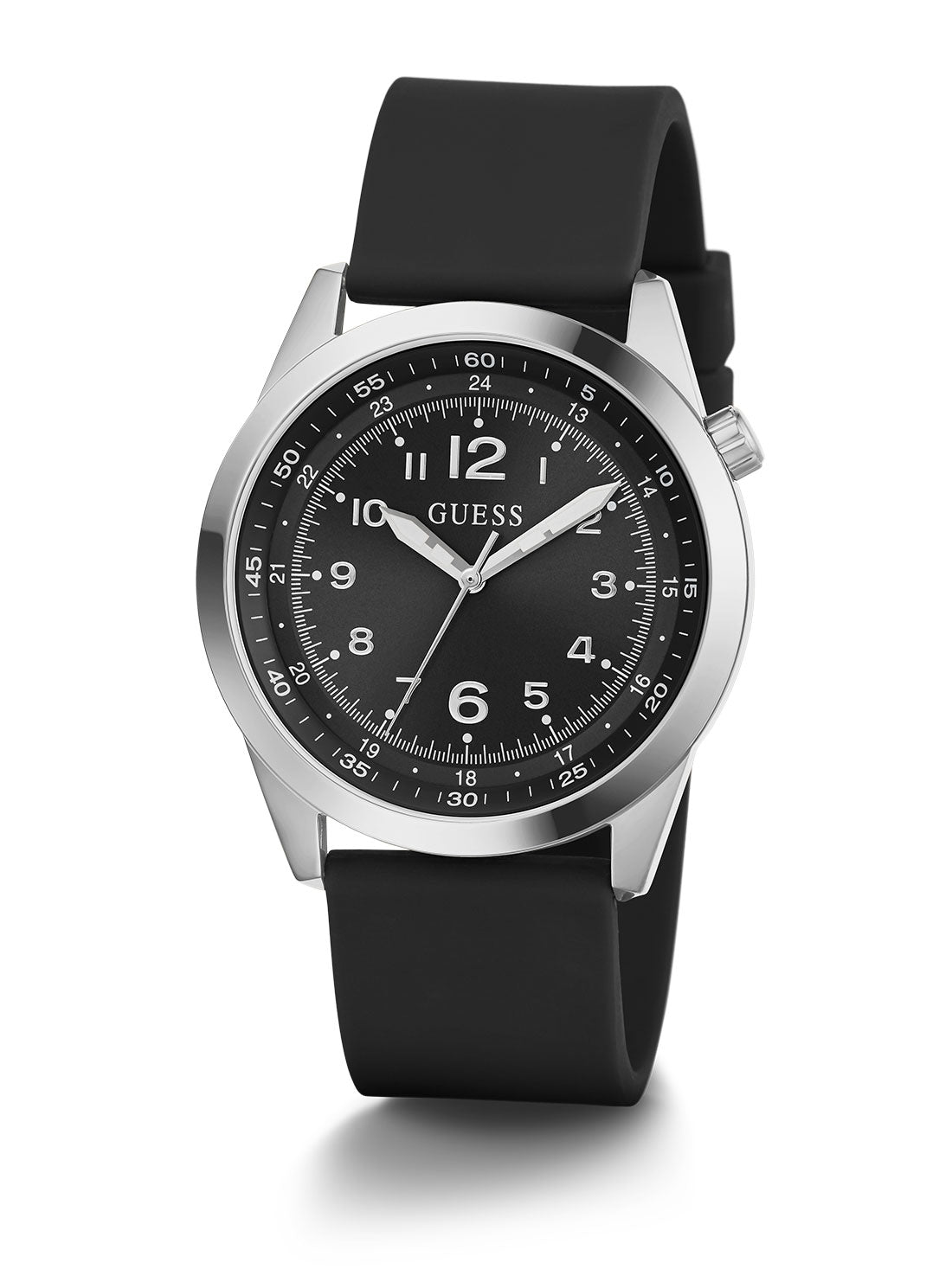 GUESS Men's Black Silver Max Silicone Watch GW0494G1 Full View
