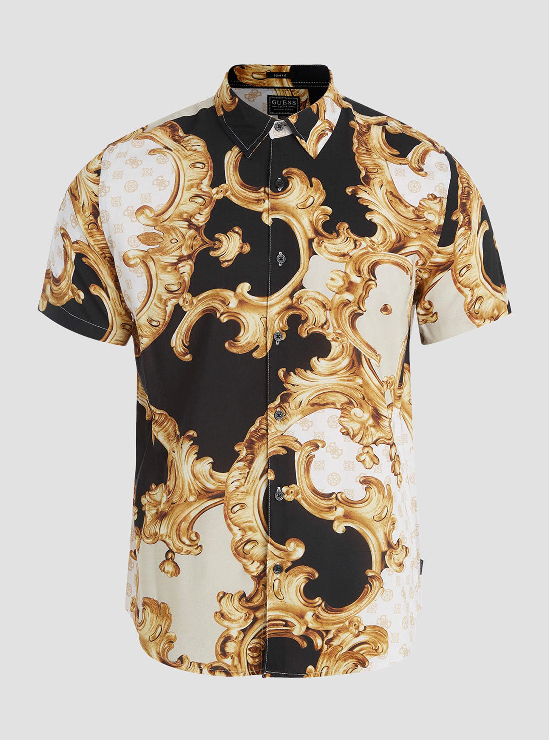 GUESS Men's Eco Gold Peony Print Rayon Shirt M3RH62WD4Z2 Ghost View