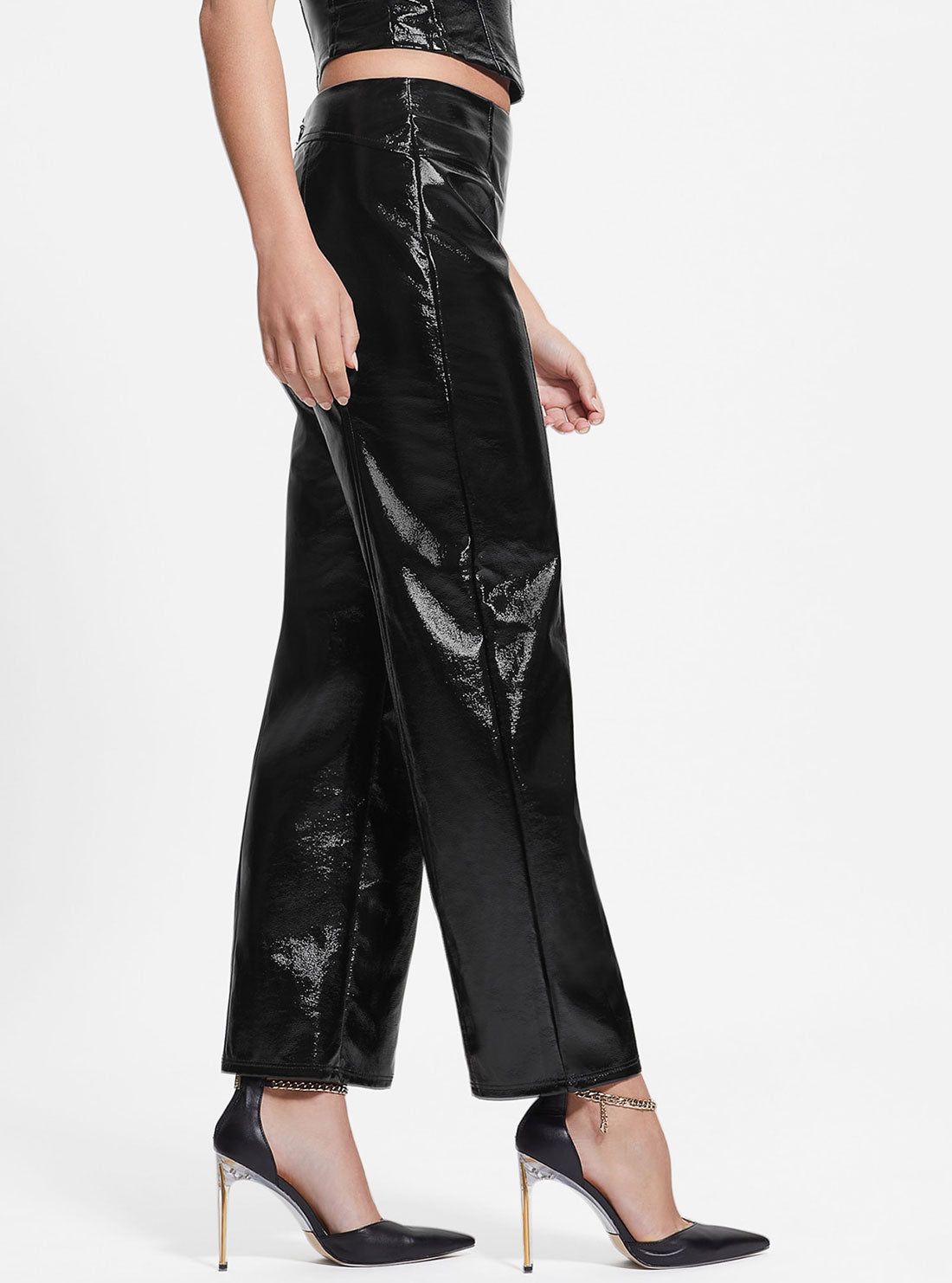 GUESS Women's Black Monica Faux Leather Pants W3RB23KBJL0 Side View